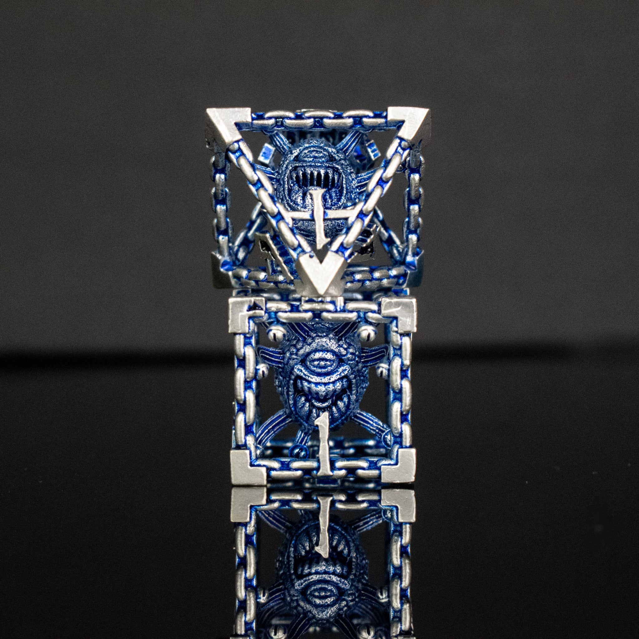 Beholder's Gates Hollow Metal Dice Set - Blue and Silver