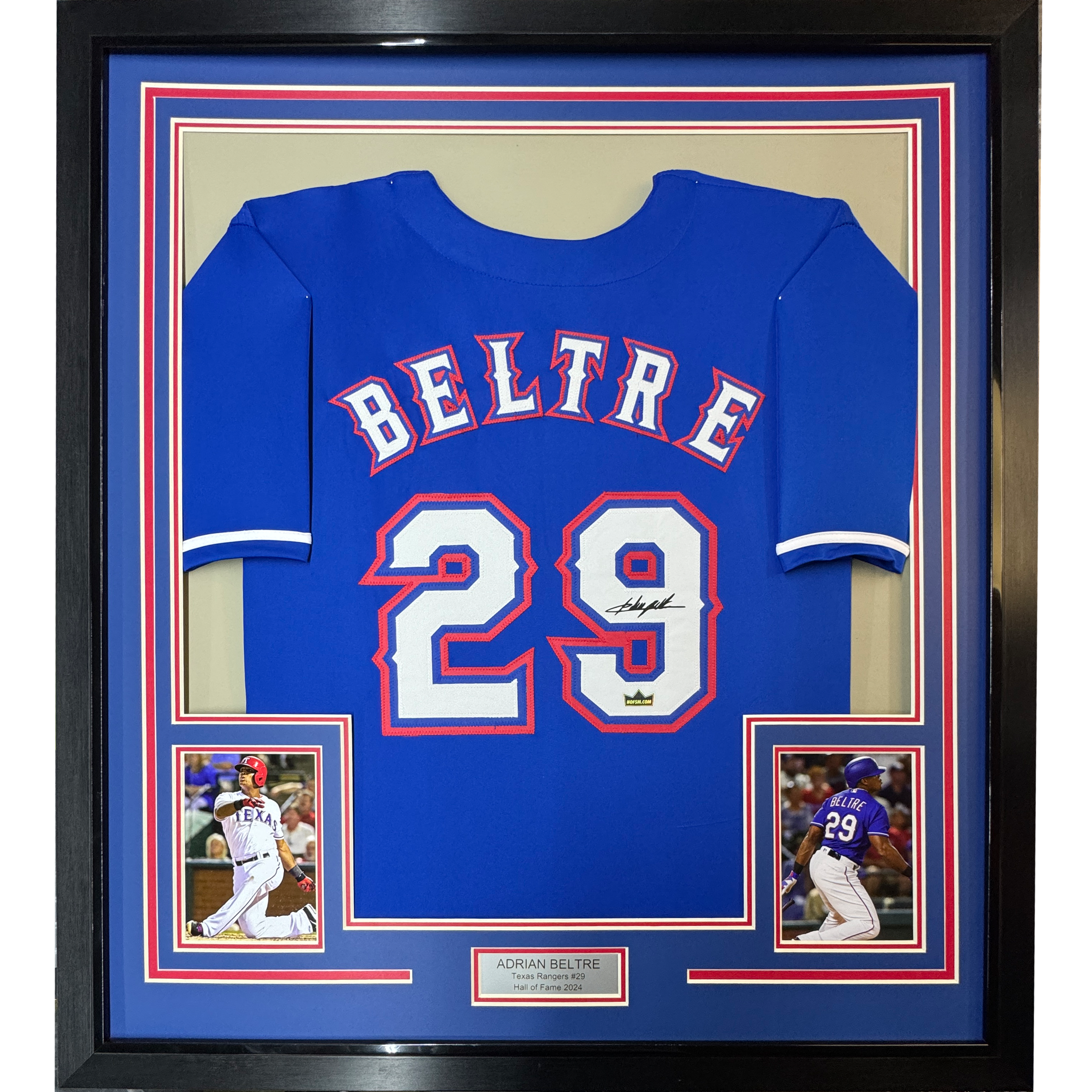 Framed Facsimile Autographed Adrian Beltre 35x39 Texas Blue Reprint Laser Auto Baseball Jersey