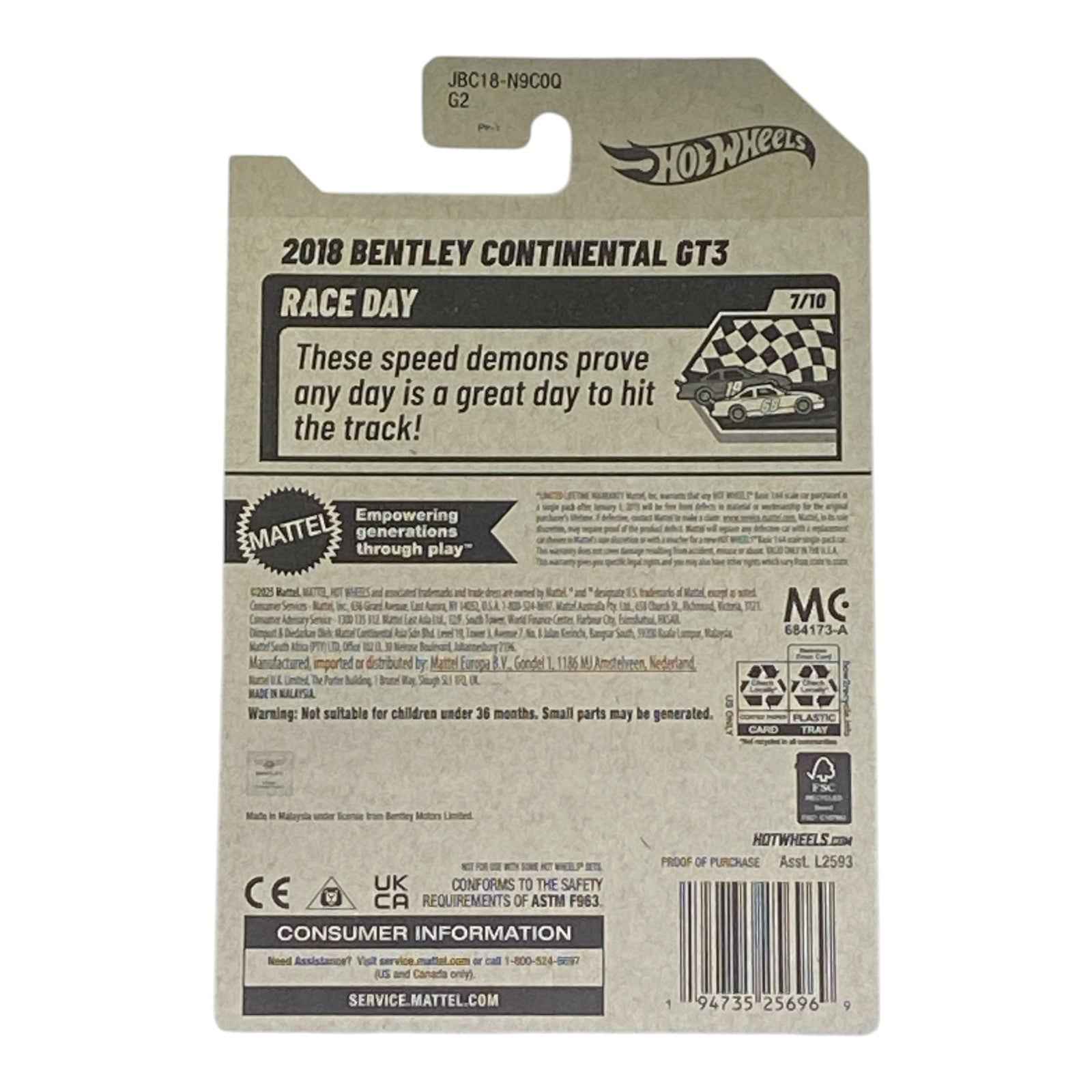 Hot Wheels 2018 Bentley Continental GT3 - Race Day Series 7/10