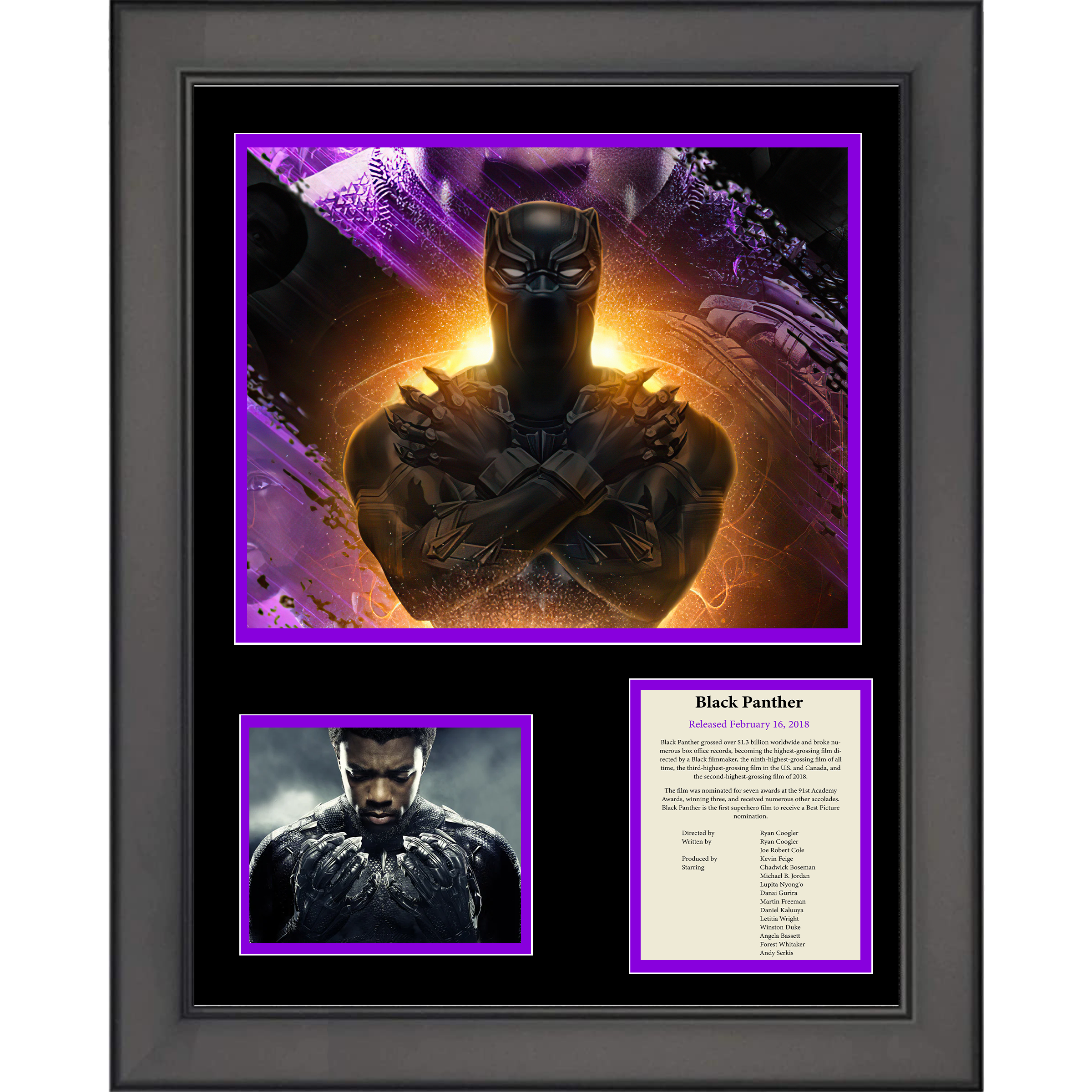 Framed Black Panther Chadwick Boseman Movie 11"x14" Three Photo Collage