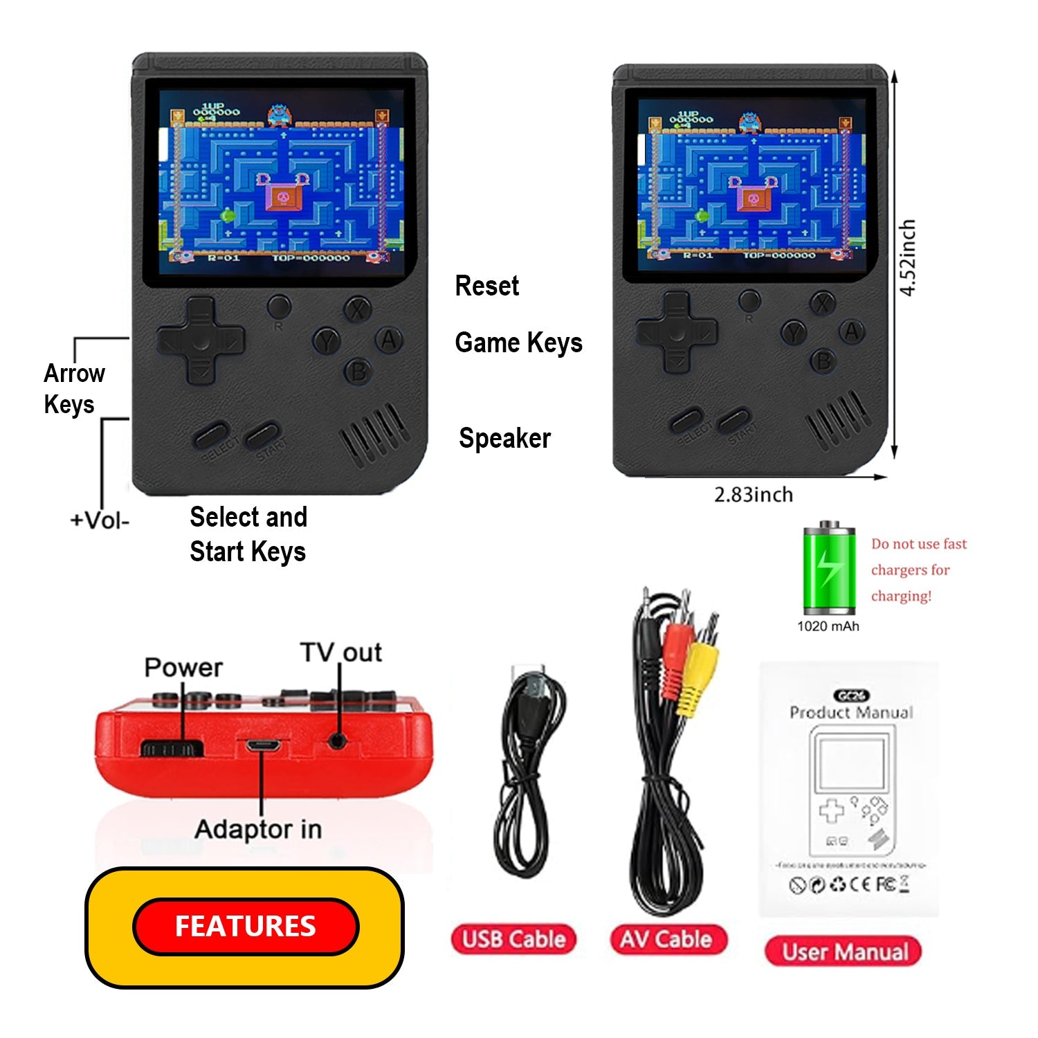 2 Pack Handheld Games for Kids Console 400 Retro Video Games, Portable Gaming Player Mini Arcade Electronic Toy Gifts for Boys Girls 2 Pack [Blue]