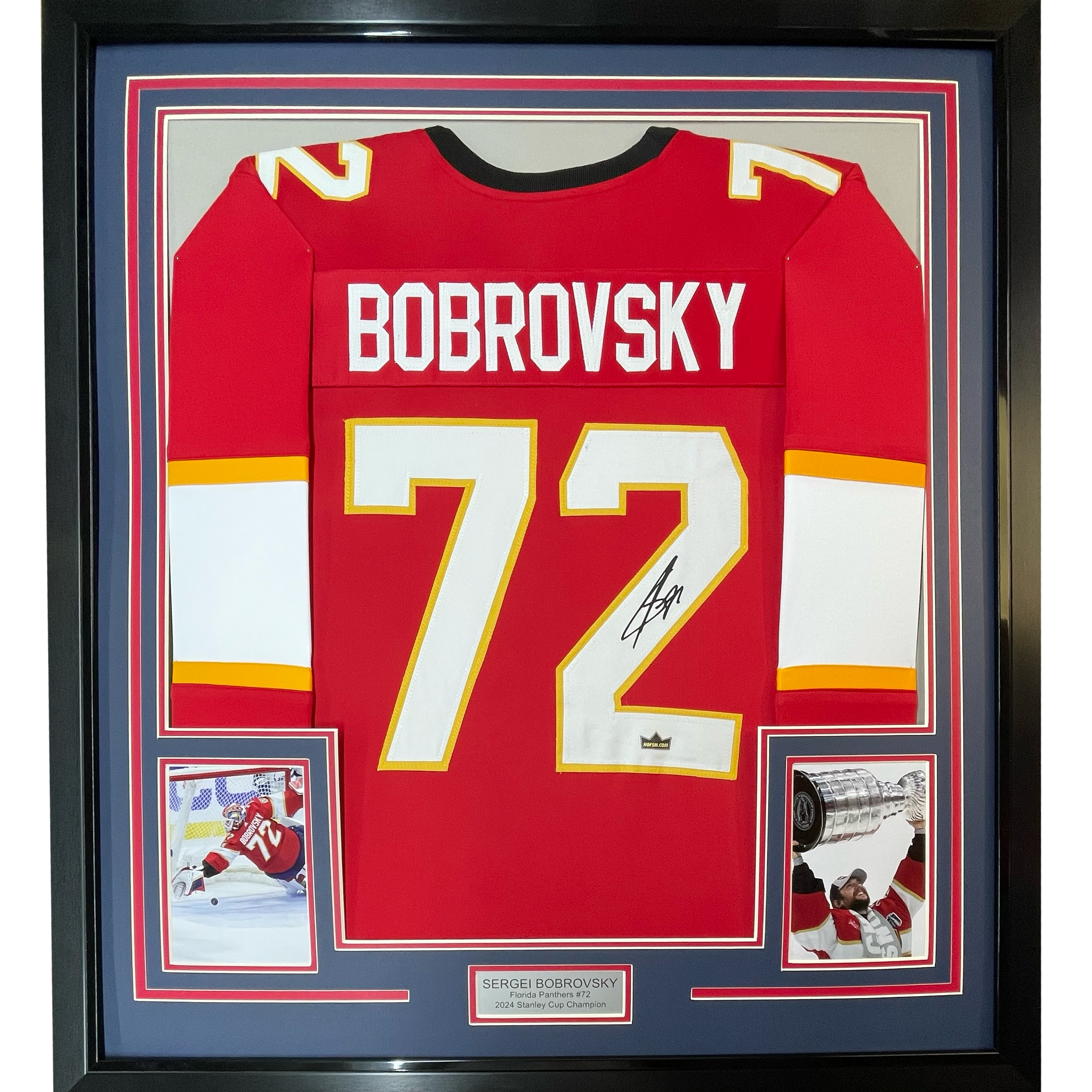 Framed Facsimile Autographed Sergei Bobrovsky 35x39 Florida Red Reprint Laser Auto Hockey Jersey