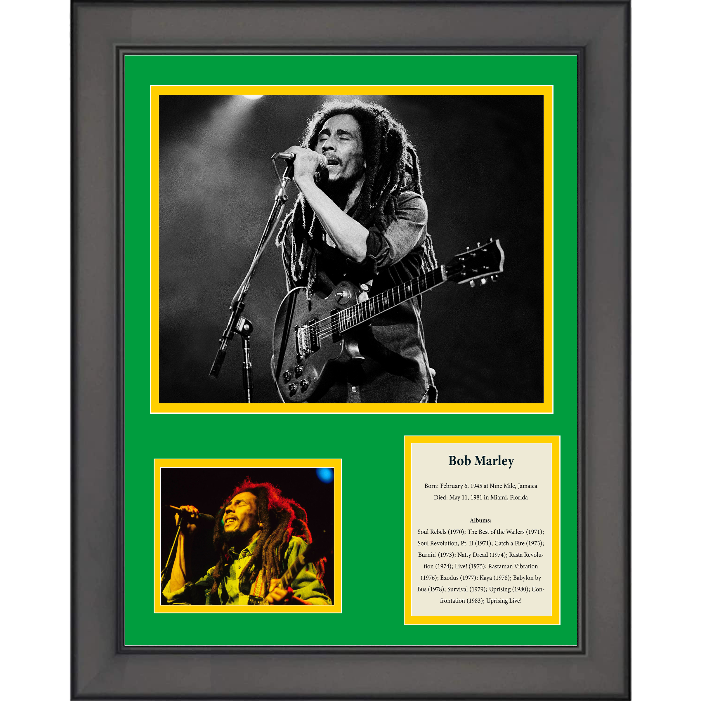 Framed Bob Marley 11"x14" Music Three Photo Collage