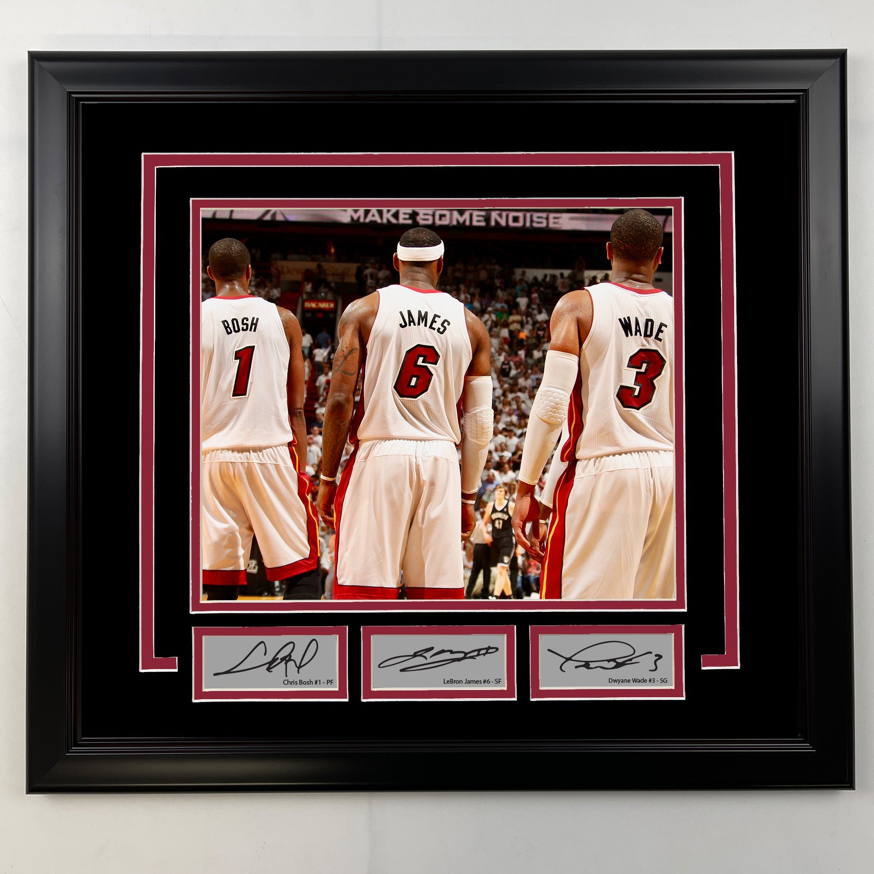 Framed Chris Bosh, LeBron James, Dwyane Wade Facsimile Laser Engraved Signatures Miami Heat 19x21 Basketball Photo