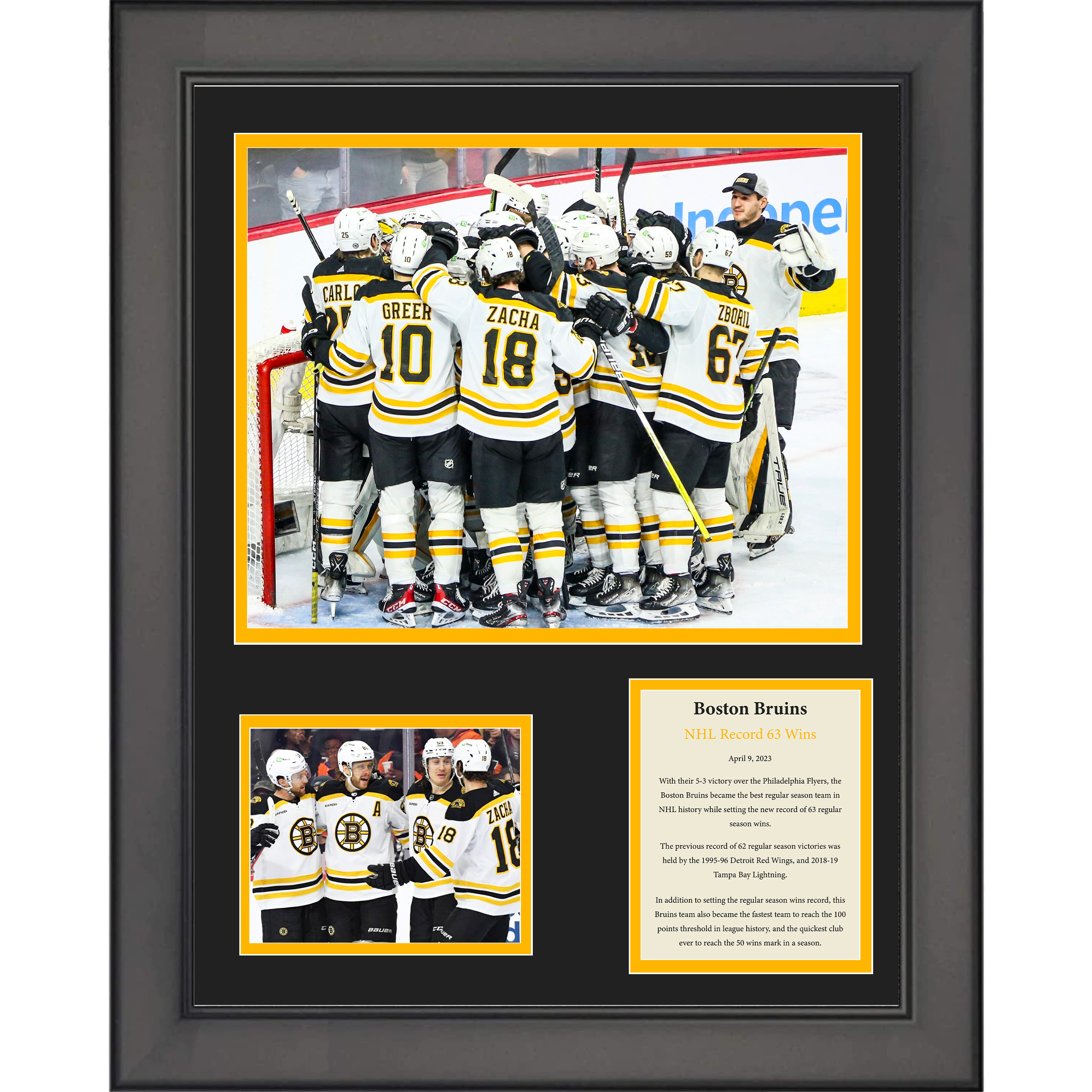 Framed 2023 Regular Season 63 Wins Record 11"x14" Hockey Three Photo Collage