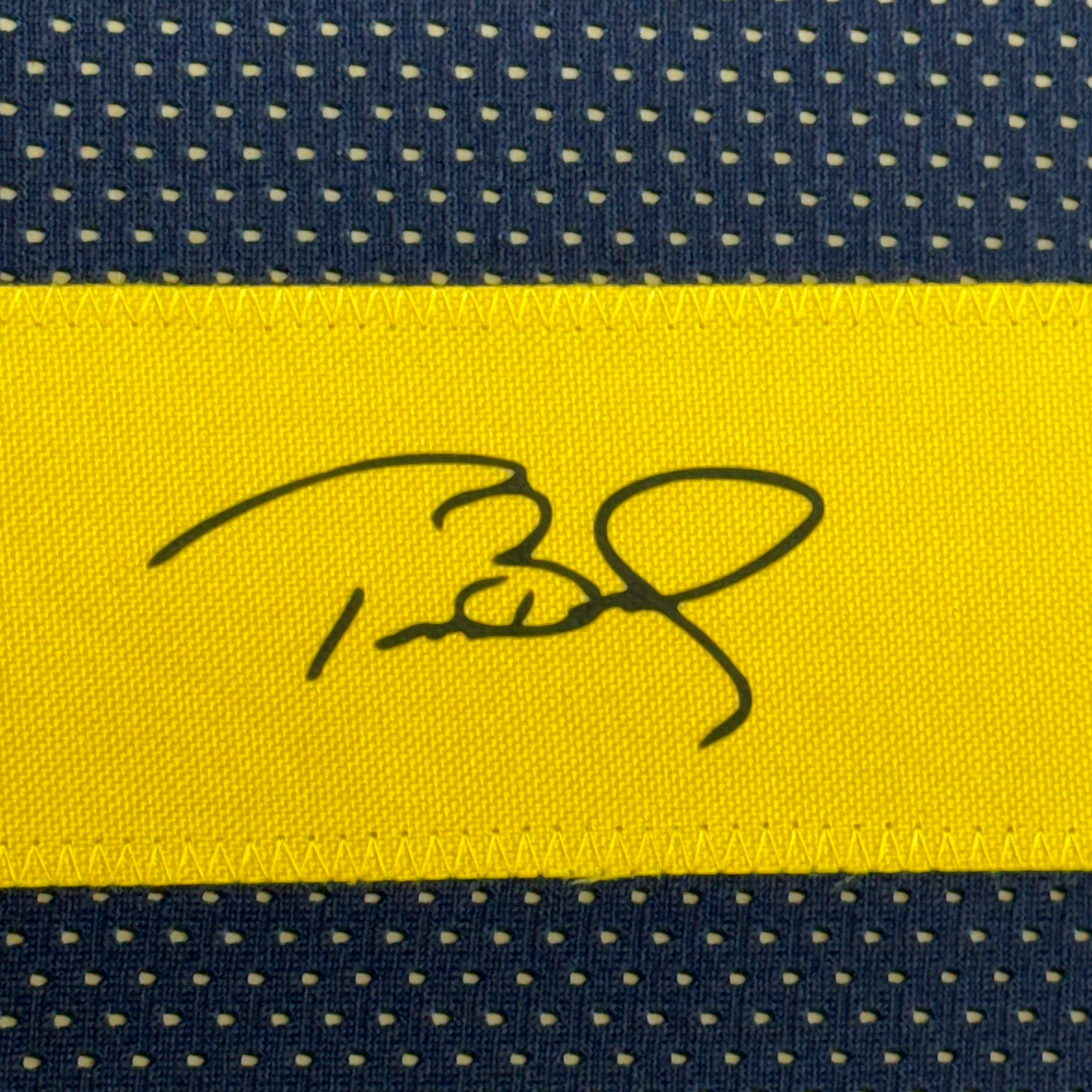 Framed Facsimile Autographed Tom Brady 35x39 Michigan Blue Reprint Laser Auto College Football Jersey