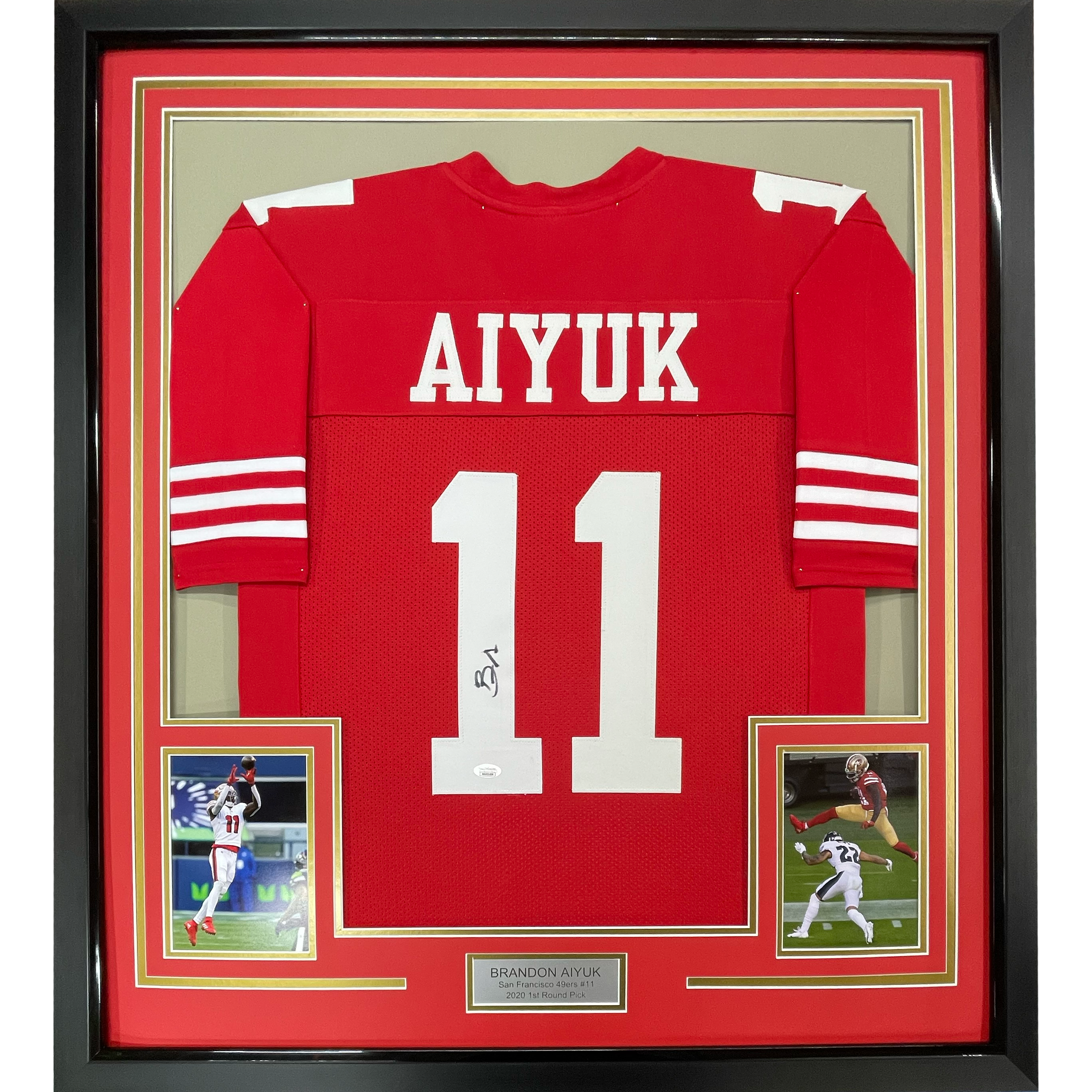 Framed Autographed/Signed Brandon Aiyuk 35x39 San Francisco Red Football Jersey JSA COA