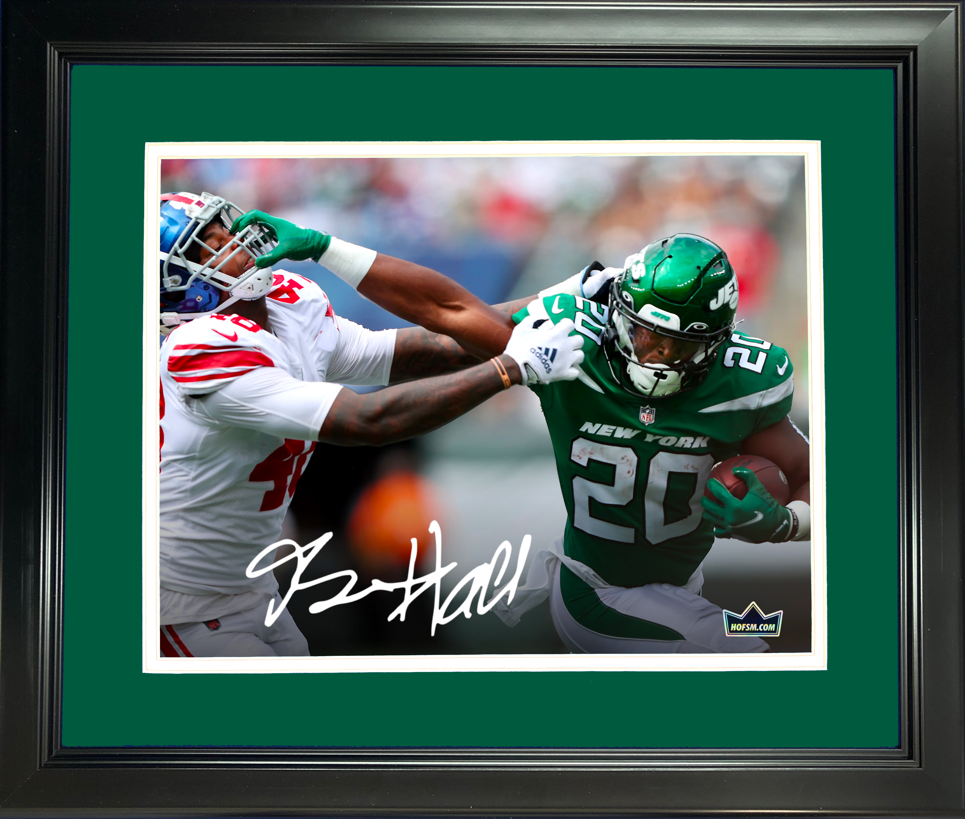 Framed Breece Hall Facsimile Laser Engraved Signature Auto New York Jets 11"x14" Football Photo HOFSM Holo
