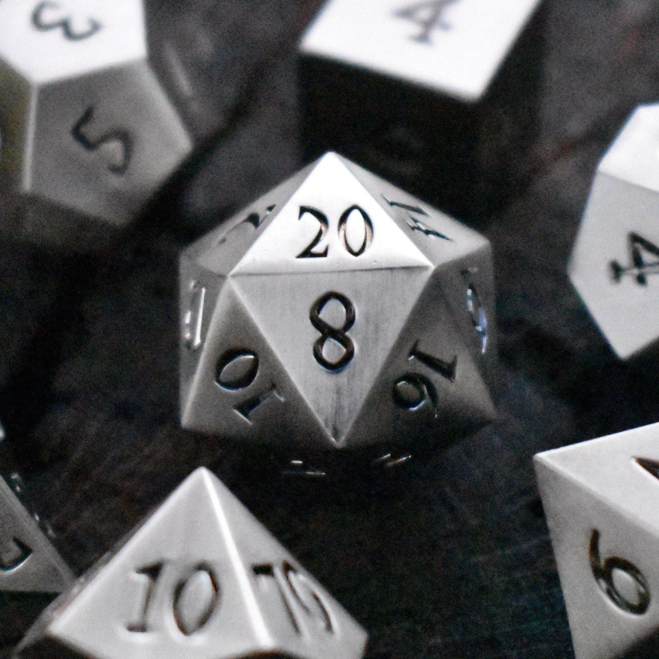 Brushed Silver Sharp-Edged Metal Dice Set