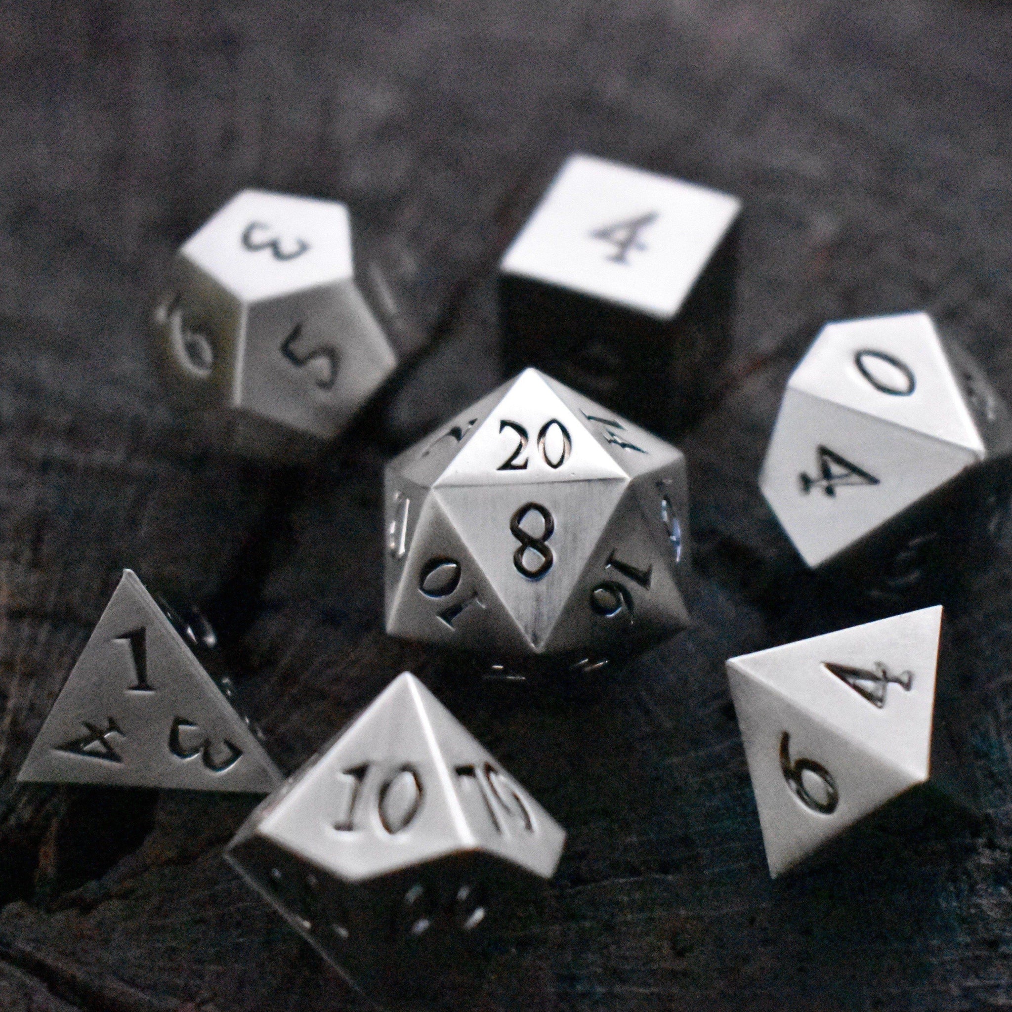 Brushed Silver Sharp-Edged Metal Dice Set