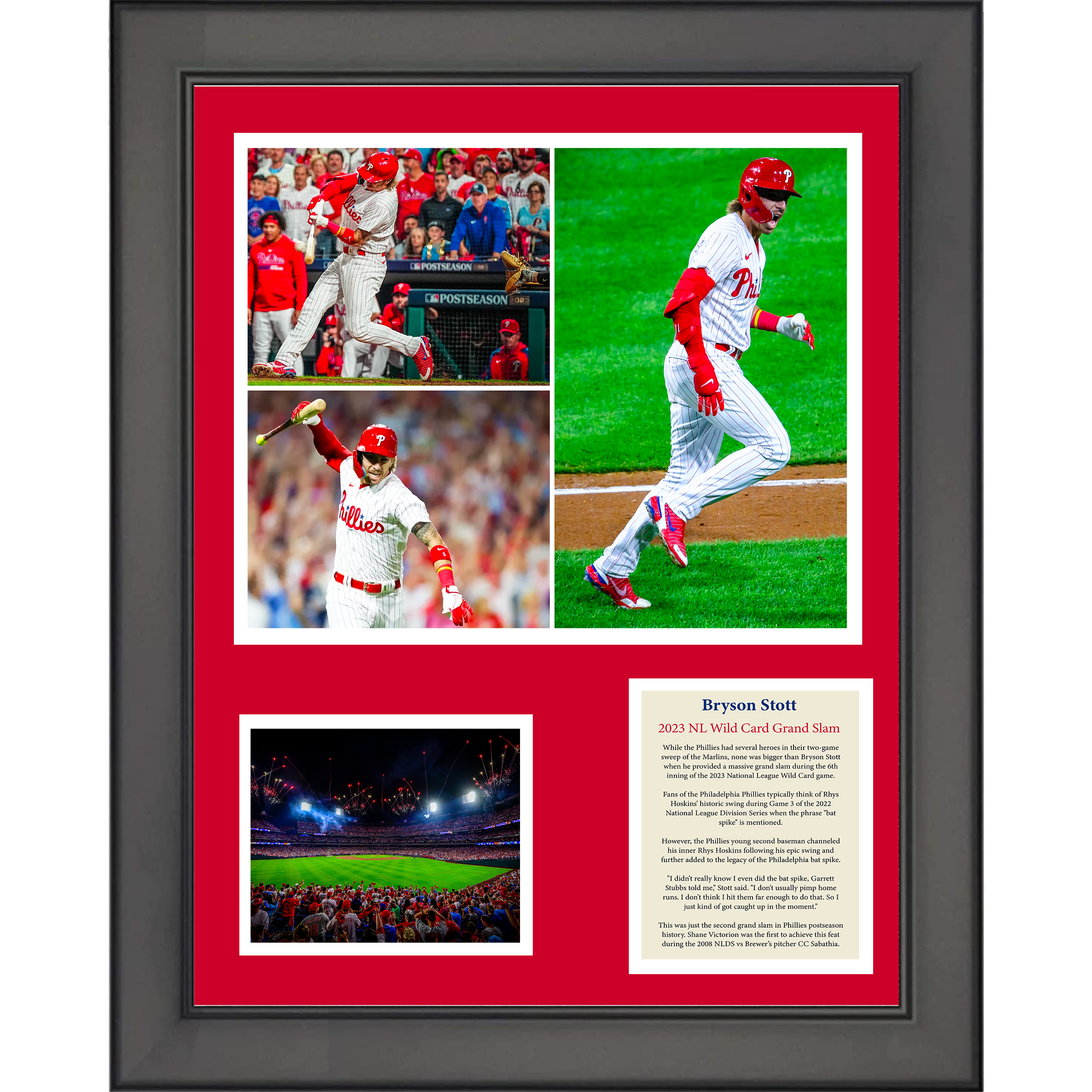 Framed Bryson Stott 2023 Wild Card Grand Slam Philadelphia Phillies 11"x14"Baseball Three Photo Collage