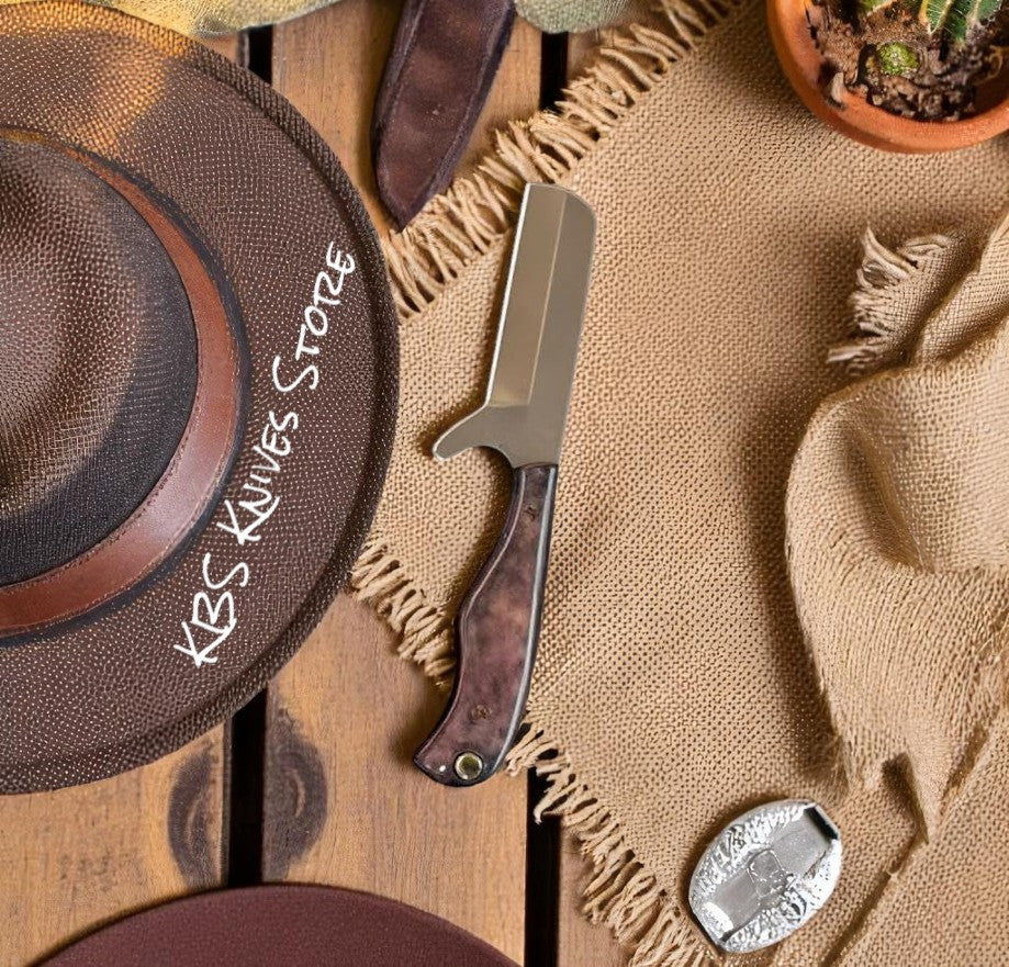 Cowboy Bull Cutter Knife – 8" D2 Steel Blade with Colored Bone Handle & Leather Sheath