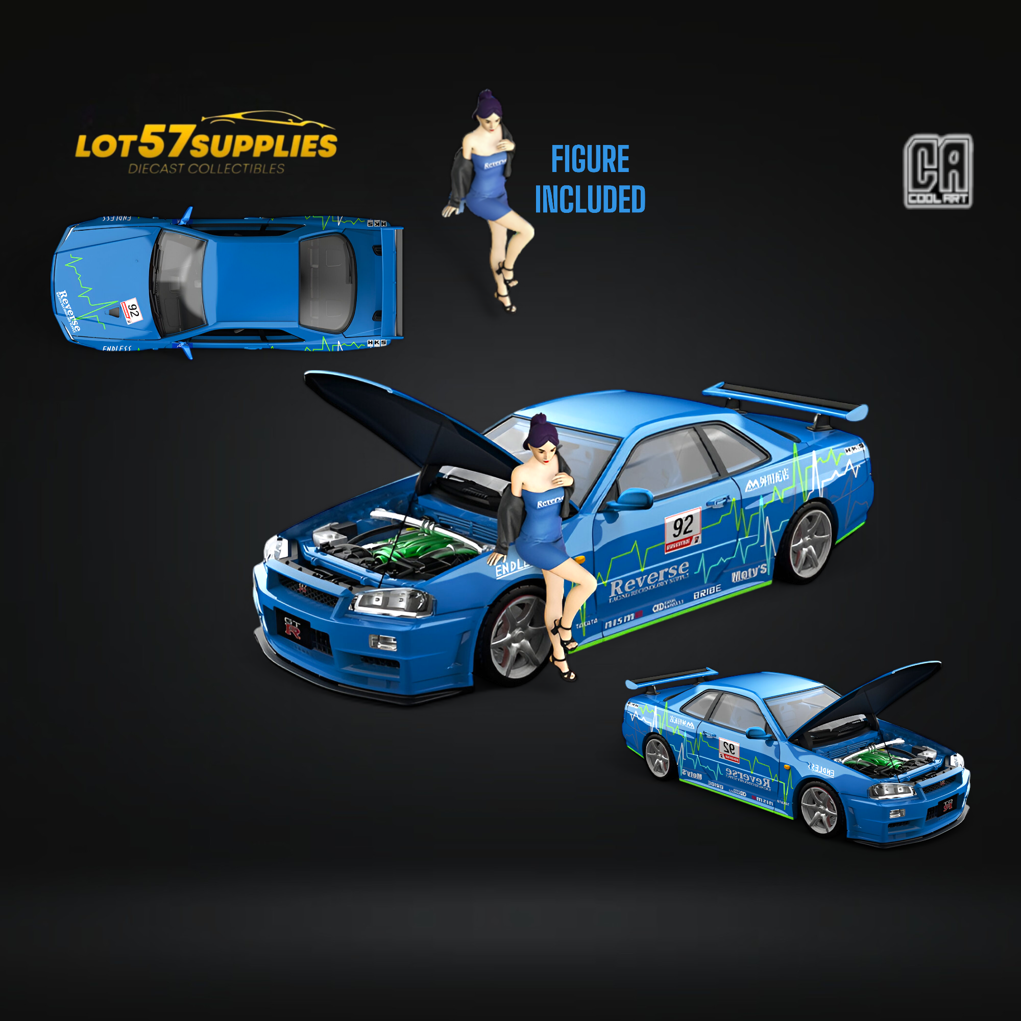 (Pre-Order) Cool Art Skyline R34 Blue #92 - With Figure 1:64