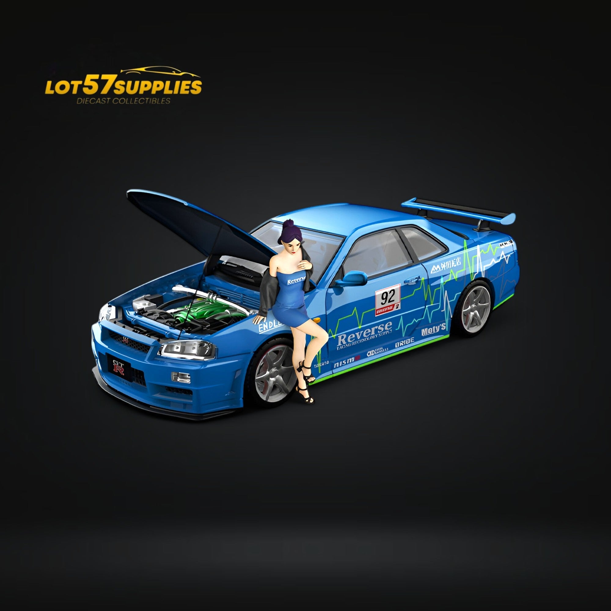 (Pre-Order) Cool Art Skyline R34 Blue #92 - With Figure 1:64