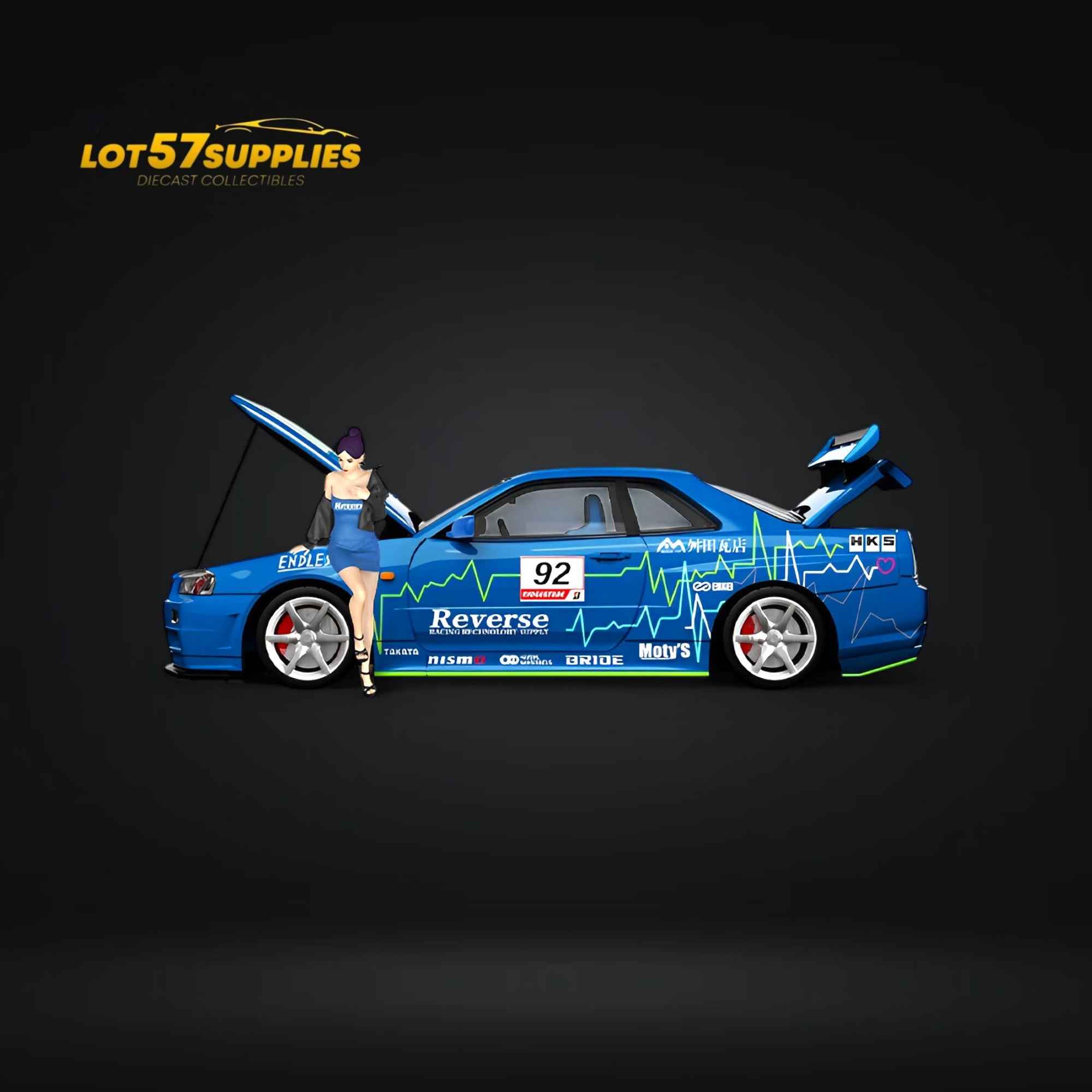 (Pre-Order) Cool Art Skyline R34 Blue #92 - With Figure 1:64
