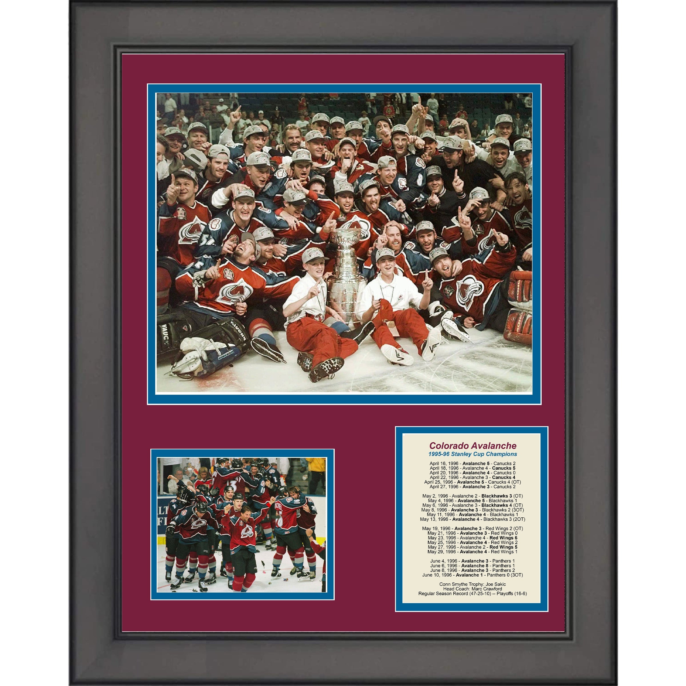 Framed Colorado Avalanche 1995-1996 Stanley Cup Champions 11"x14" Three Photo Collage