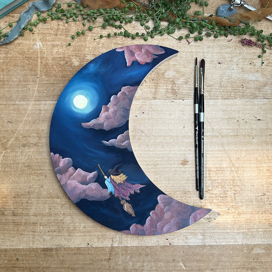 Trekell Crescent Moon Panel - Wooden Painting Halloween Canvas