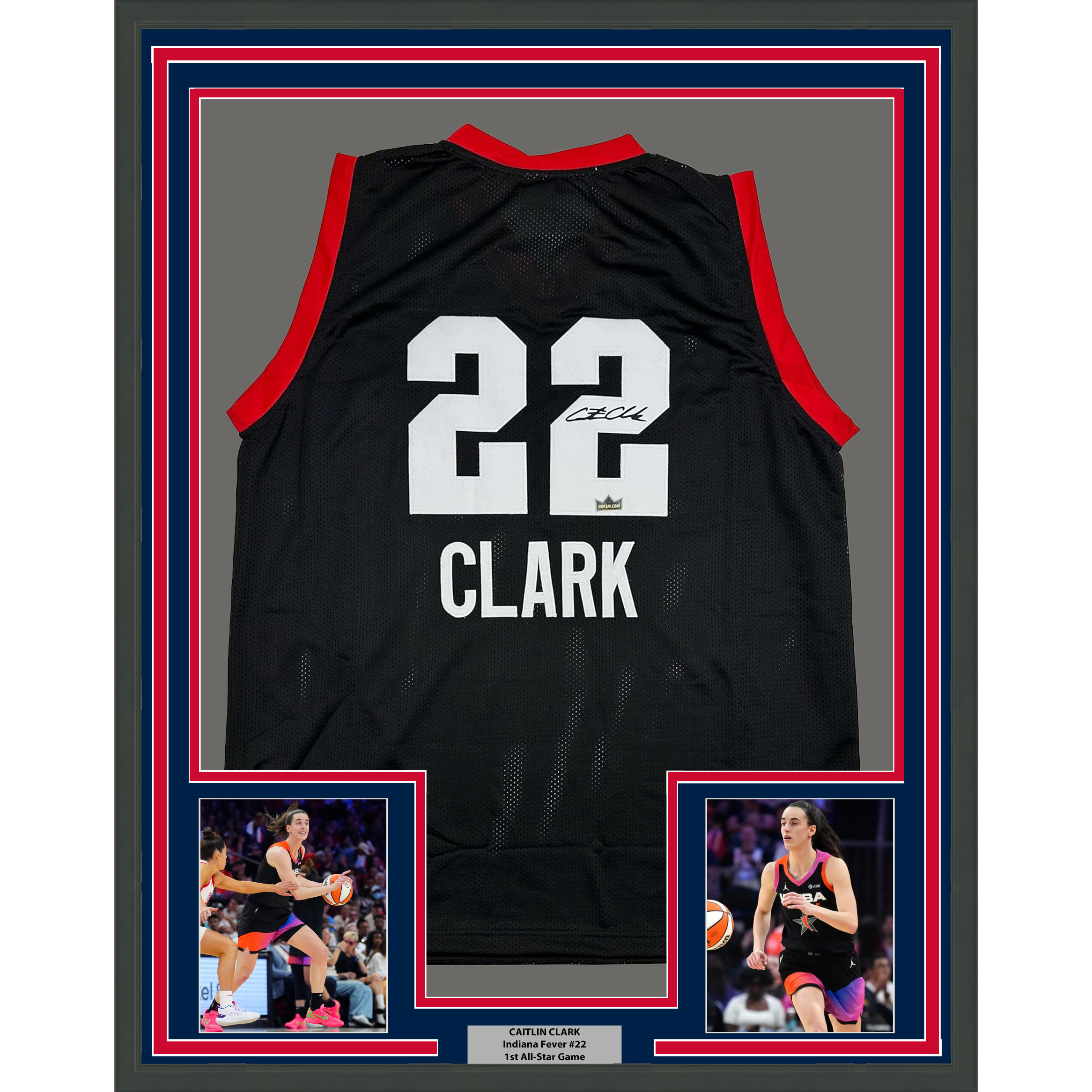 Framed Facsimile Autographed Caitlin Clark 35x39 2024 1st All-Star Game Black Reprint Laser Auto Basketball Jersey