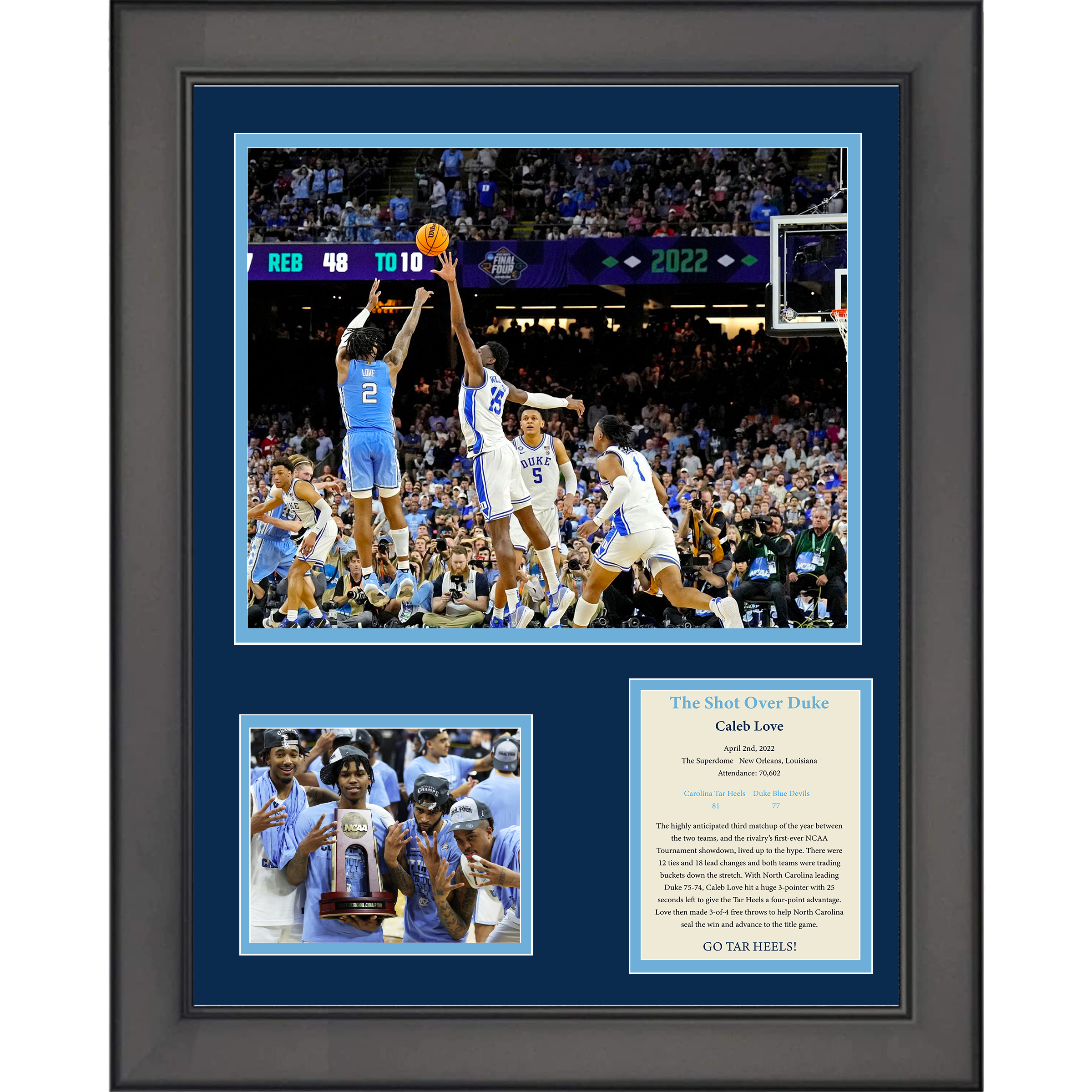 Framed Caleb Love North Carolina UNC Shot vs Duke 2021-2022 NCAA Tournament College Basketball 11"x14" Three Photo Collage