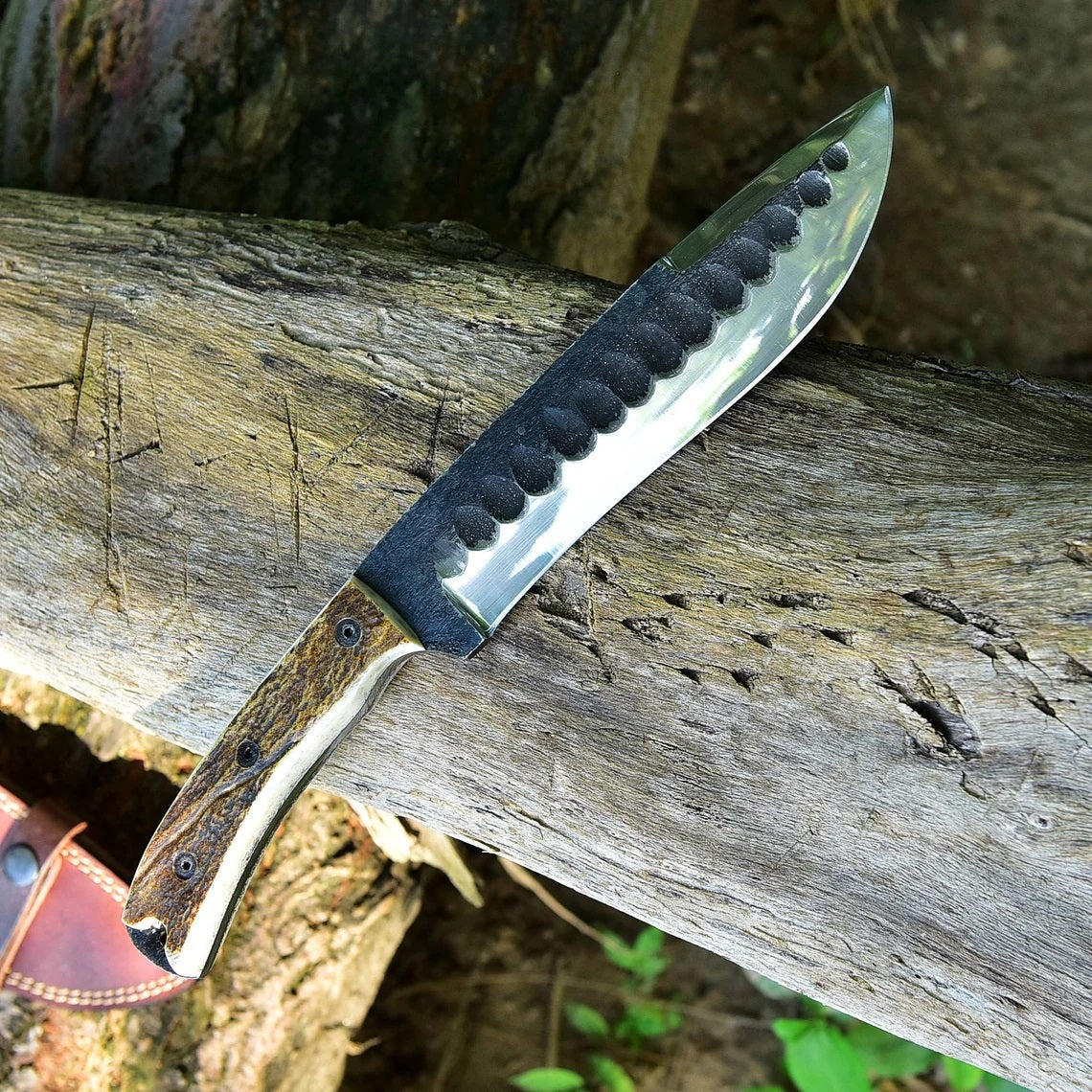 Frontier Survival Camping Knife – 12" Custom Handmade High Carbon Forged Steel Blade with Antler Horn Handle