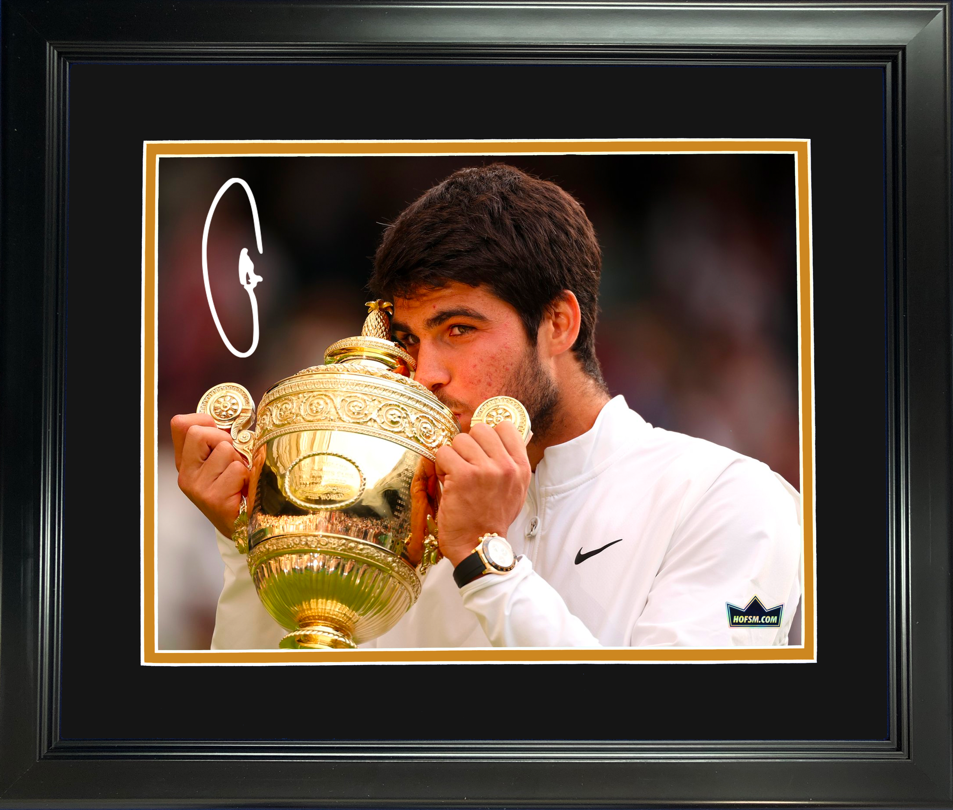 Framed Carlos Alcaraz 2023 Wembledon Champion Facsimile Laser Engraved Signature Auto 11"x14" Tennis Photo HOFSM Holo