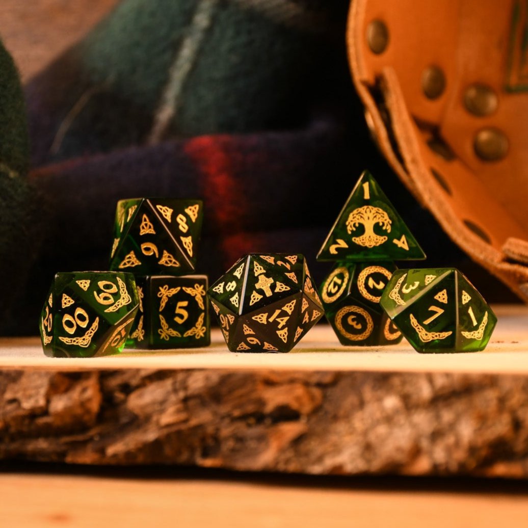 Celtic Green Glass Dice Set - Dice Around the World Collection