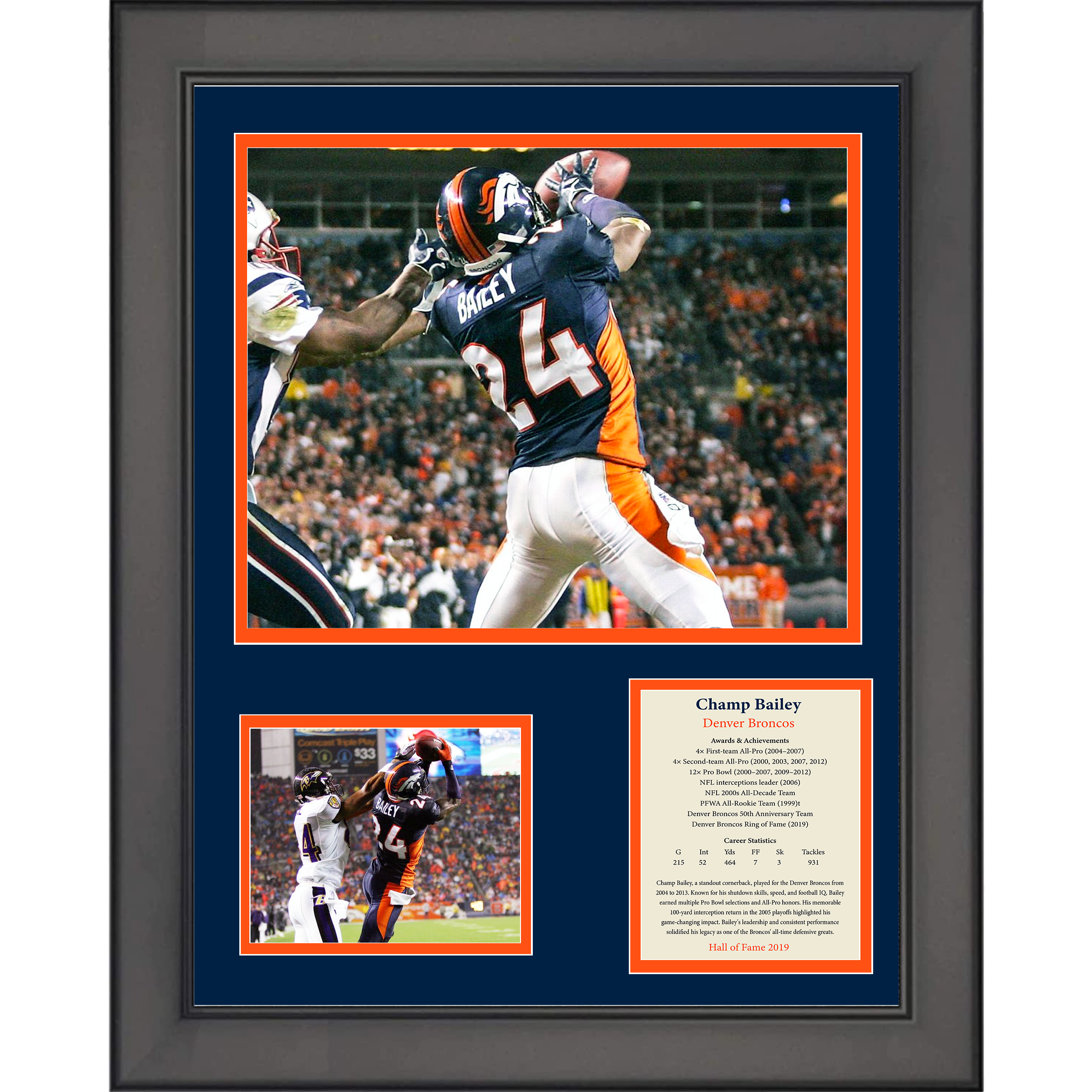 Framed Champ Bailey Hall of Fame Denver Broncos 11"x14" Three Photo Collage