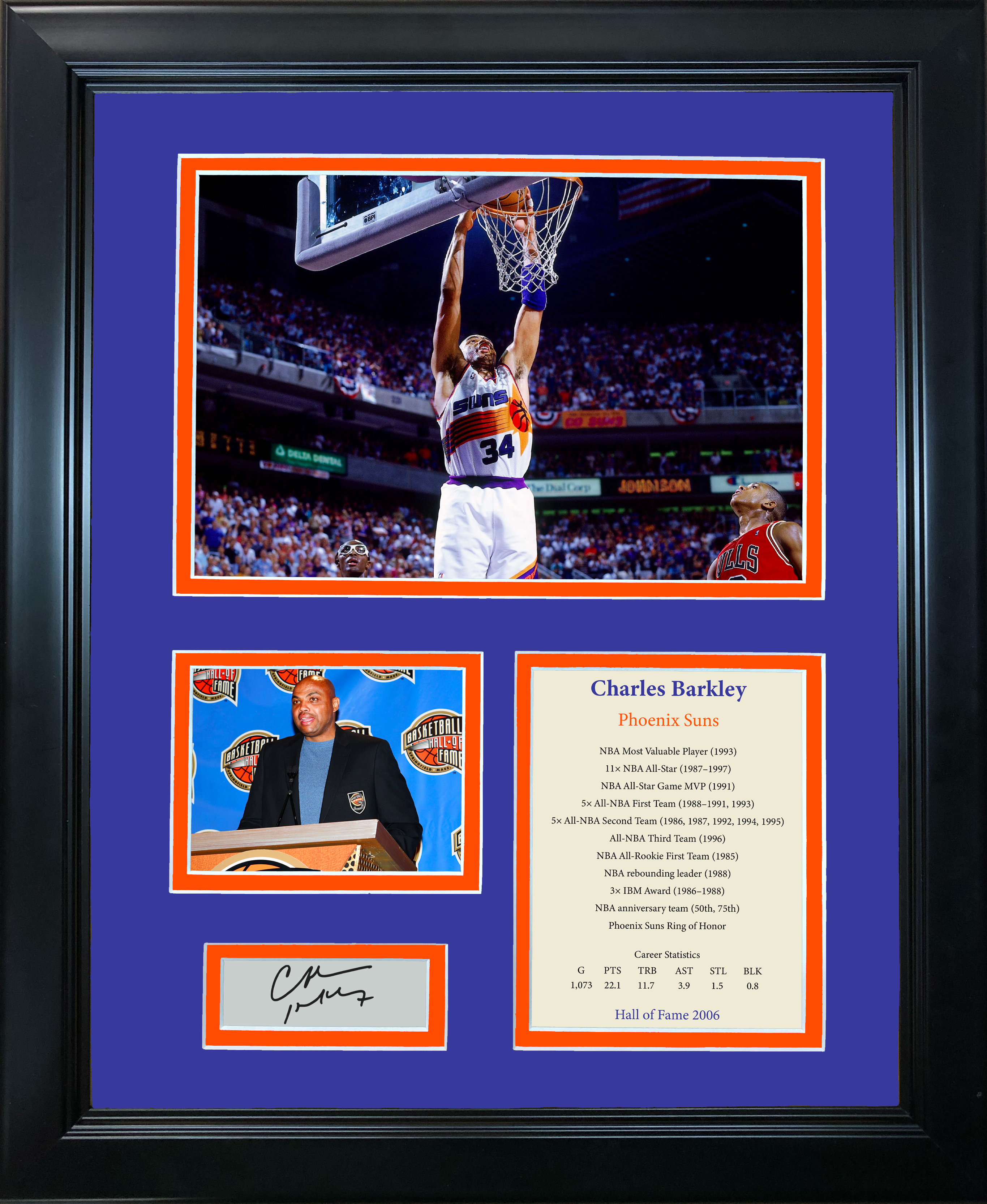 Framed Charles Barkley Hall of Fame Facsimile Laser Engraved Signature Auto Phoenix Suns Basketball 11"x14" Photo Sig Collage