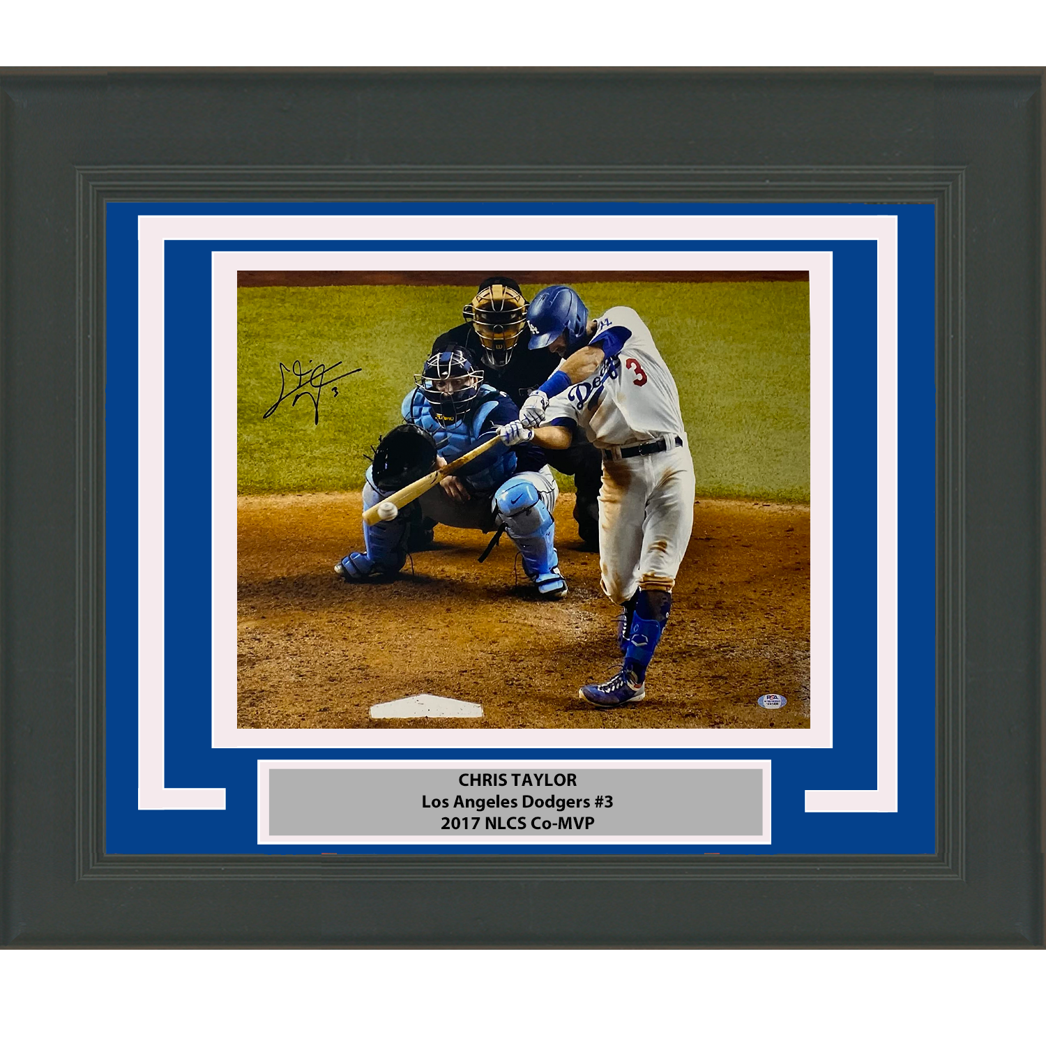 Framed Autographed/Signed Chris Taylor 2020 World Series Los Angeles LA Dodgers 16x20 Baseball Photo PSA/DNA COA