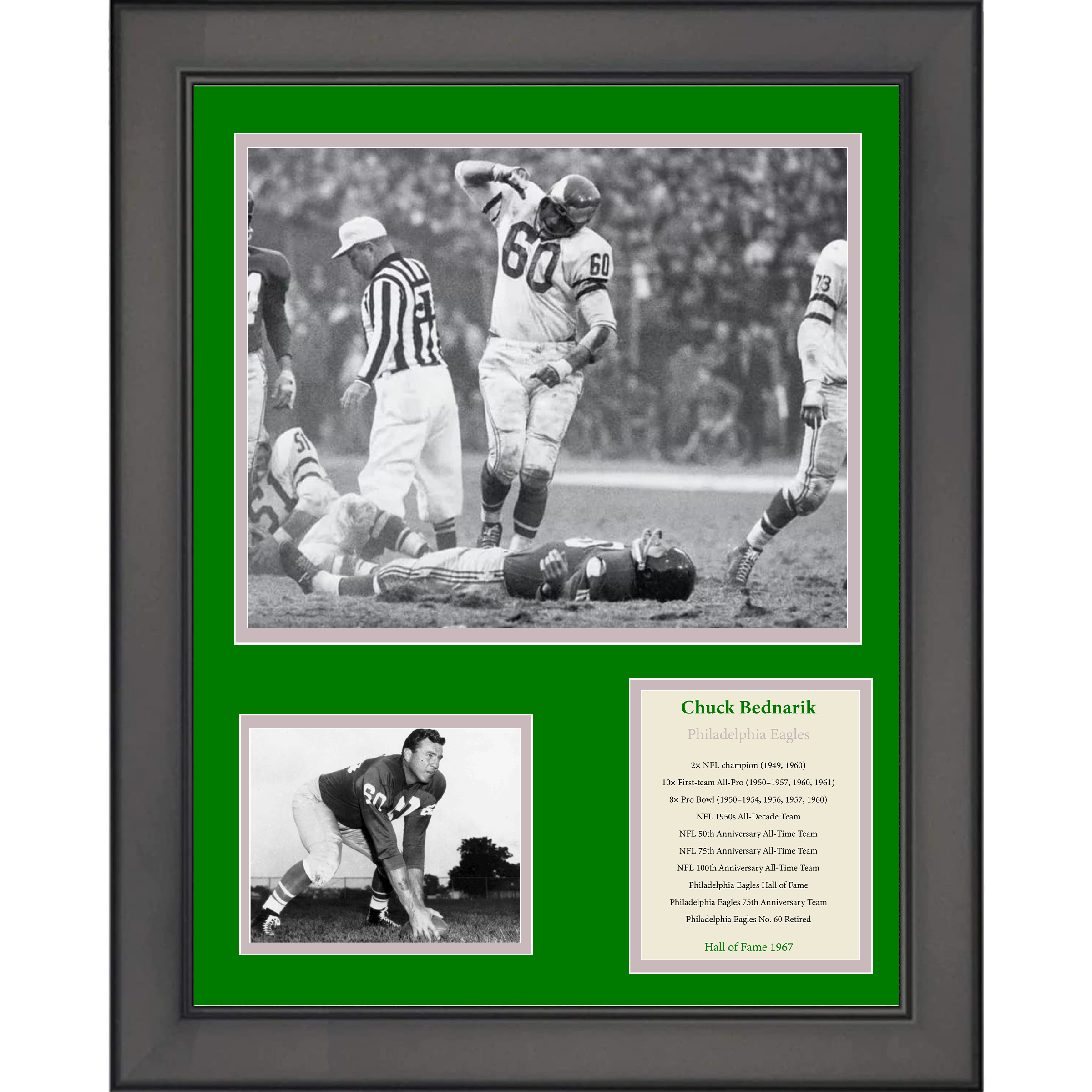 Framed Chuck Bednarik Hall of Fame Philadelphia Eagles 11"x14" Football Three Photo Collage