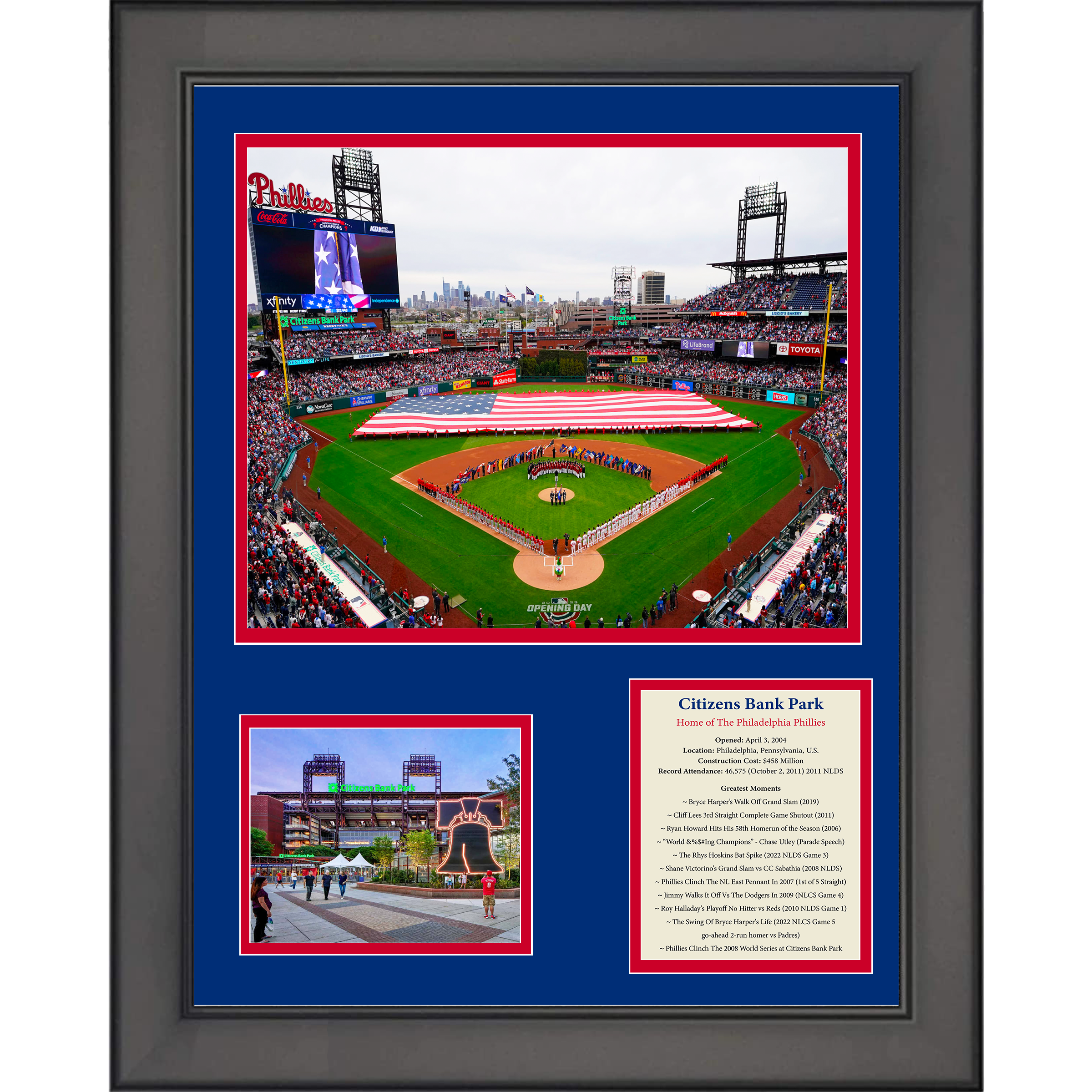 Framed Citizens Bank Park Greatest Moments Philadelphia Phillies Baseball 11"x14" Three Photo Collage