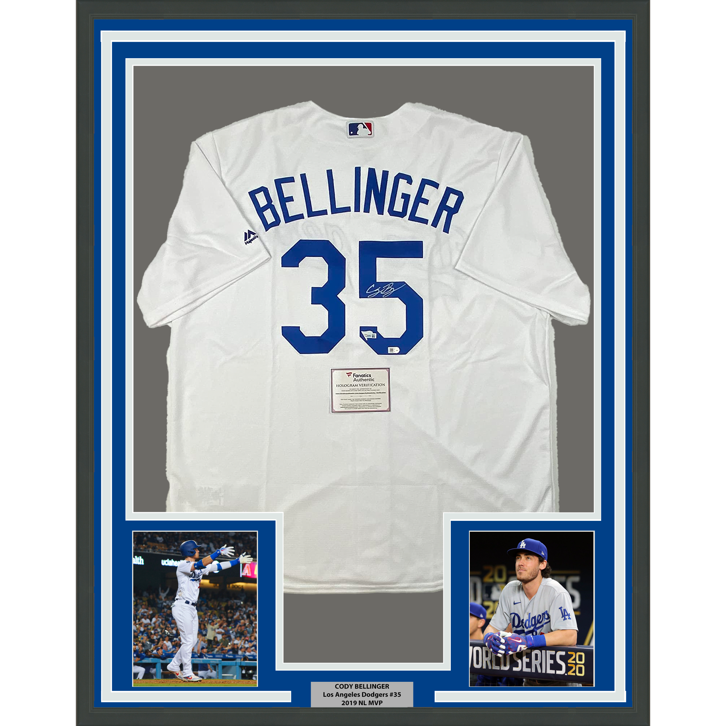 Framed Autographed/Signed Cody Bellinger 35x39 Los Angeles LA Dodgers White Authentic Baseball Jersey Fanatics COA