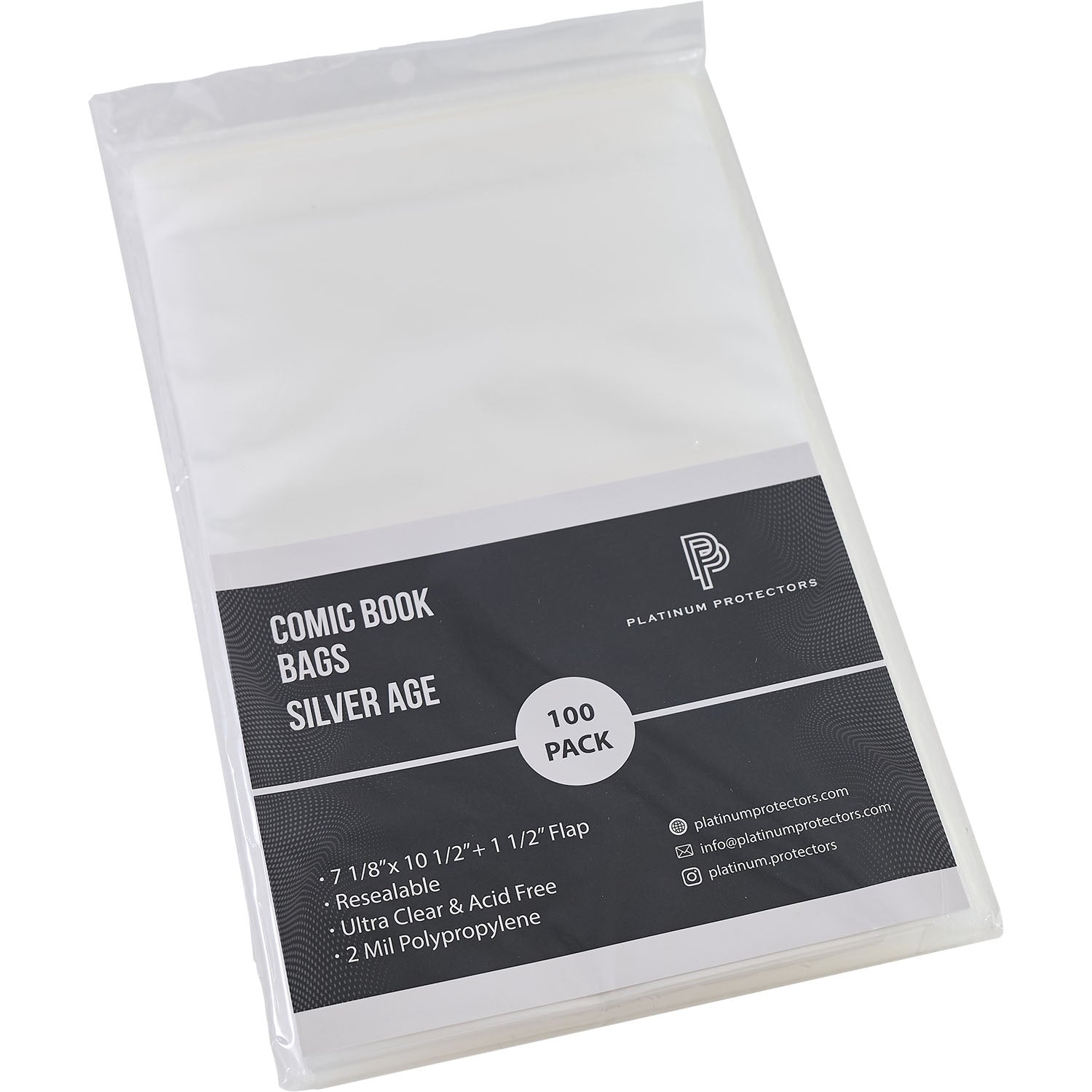 Platinum Protectors Comic Book Bags for Silver Age with Resealable Strip - 100 Pack