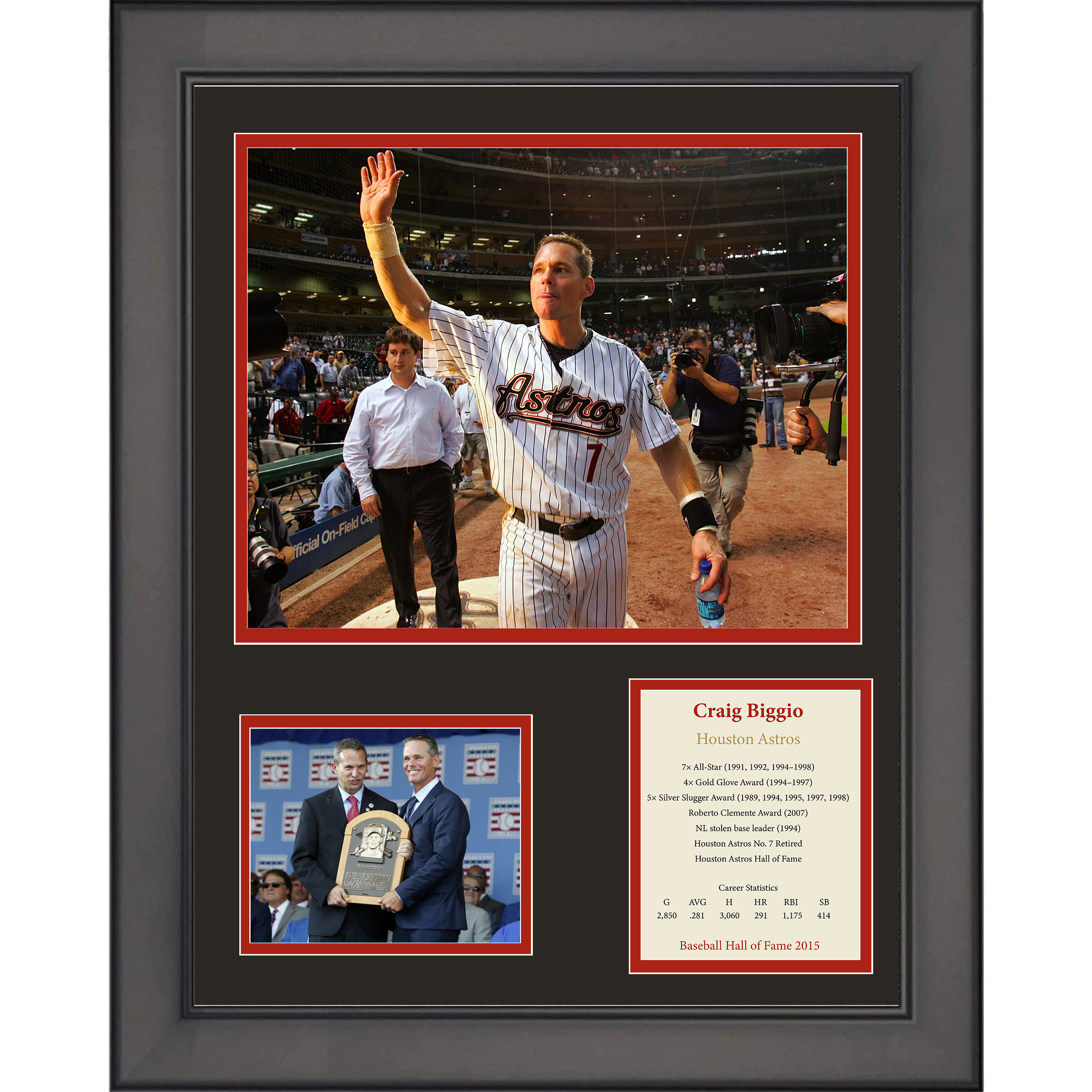 Framed Craig Biggio Hall of Fame Houston Astros Baseball 11"x14" Three Photo Collage