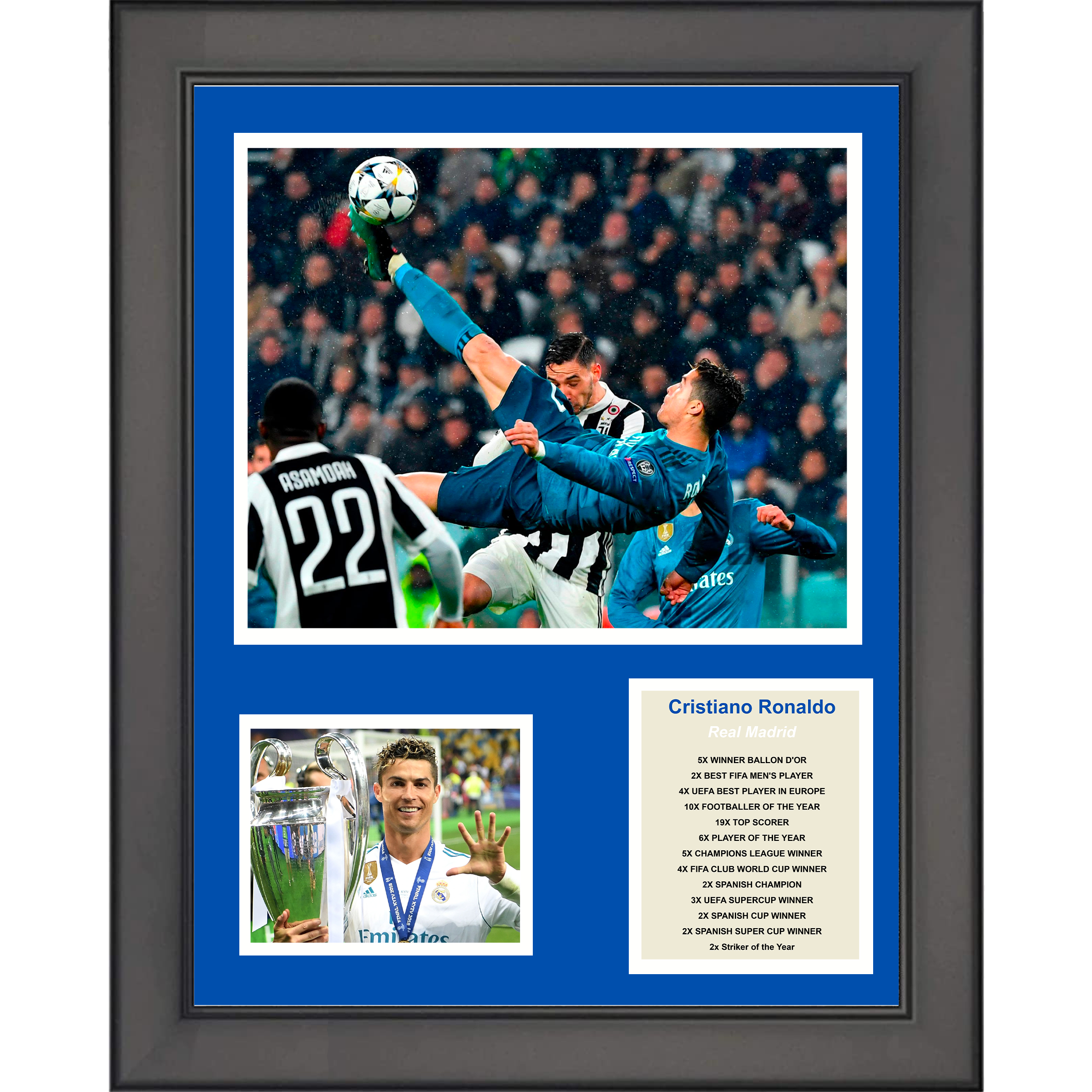 Framed Cristiano Ronaldo Real Madrid Soccer Futbol 11"x14" Three Photo Collage