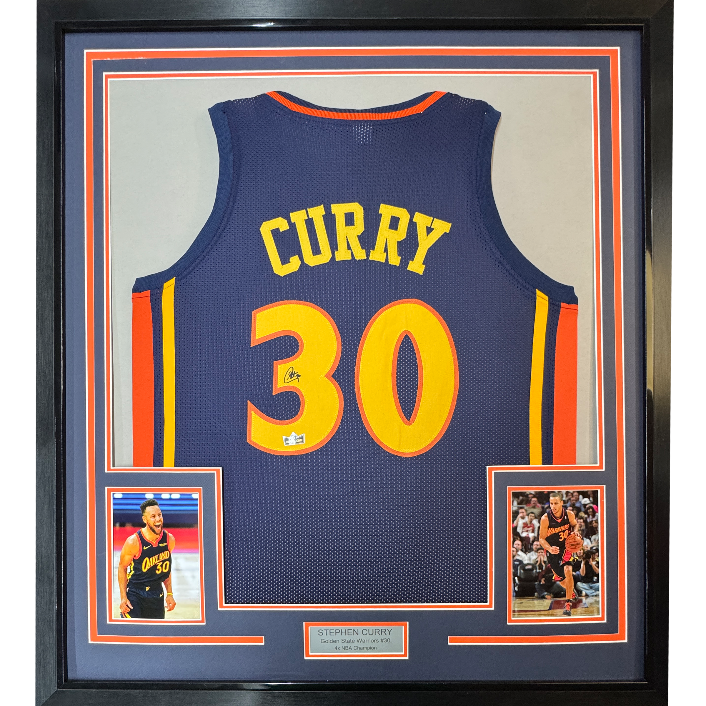 Framed Facsimile Autographed Stephen Steph Curry 35x39 Golden State Navy Blue Retro Rookie Reprint Laser Auto Basketball Jersey