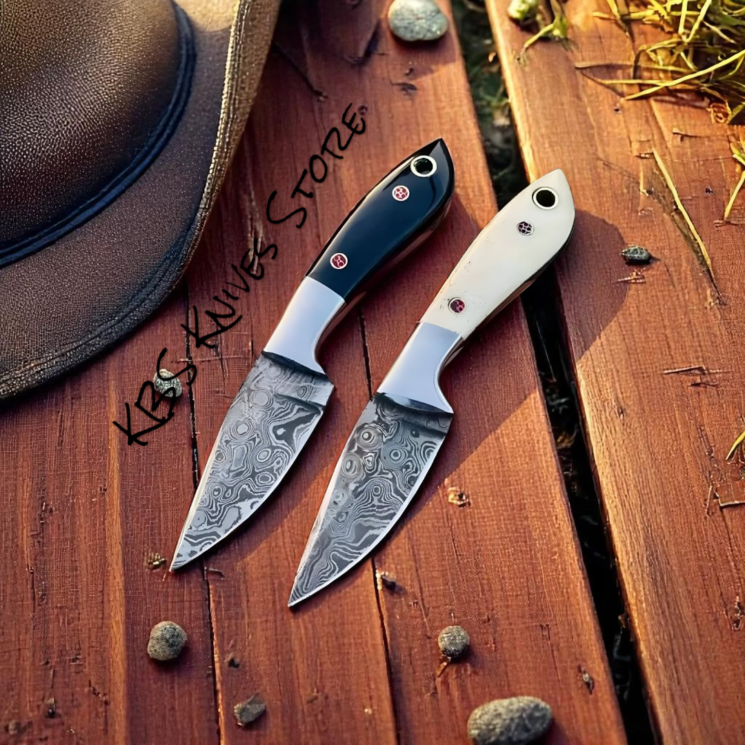 Custom 3 Inch Cowboy EDC Damascus Knife - Bone Handle Western Everyday