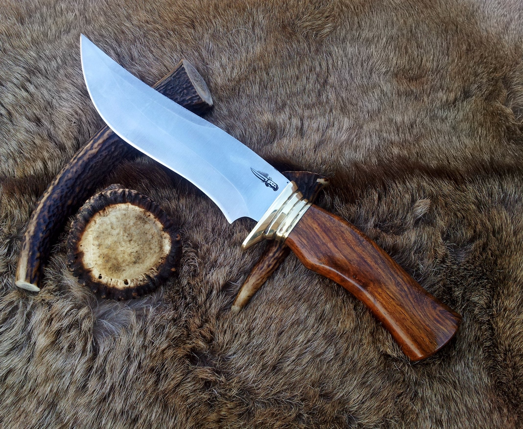 Custom Handmade Hunting Bowie Knife with D2 Steel Blade and Rosewood Handle - 12 Inches
