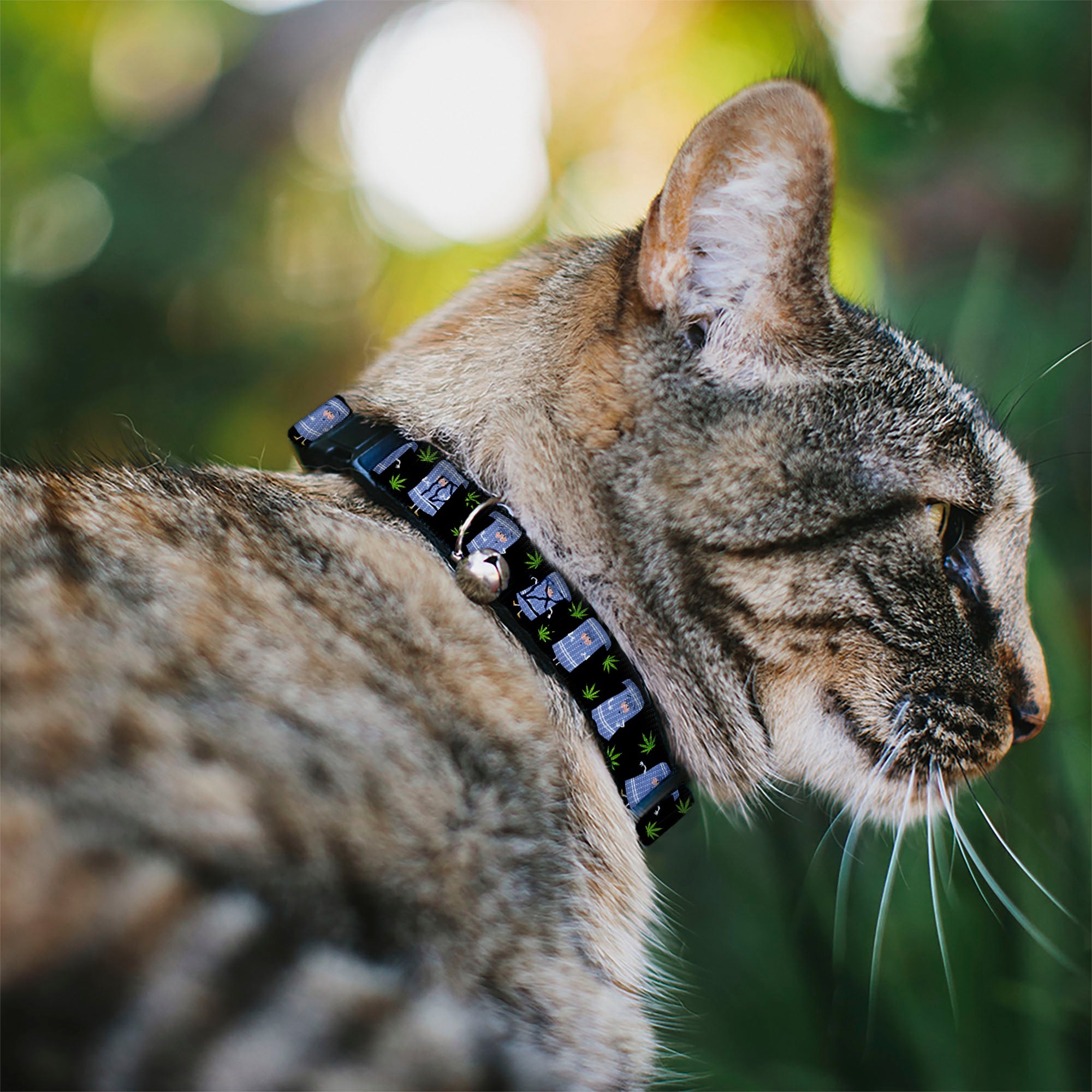 Breakaway Cat Collar with Bell - South Park Towlie and Scattered Pot Leaves Black