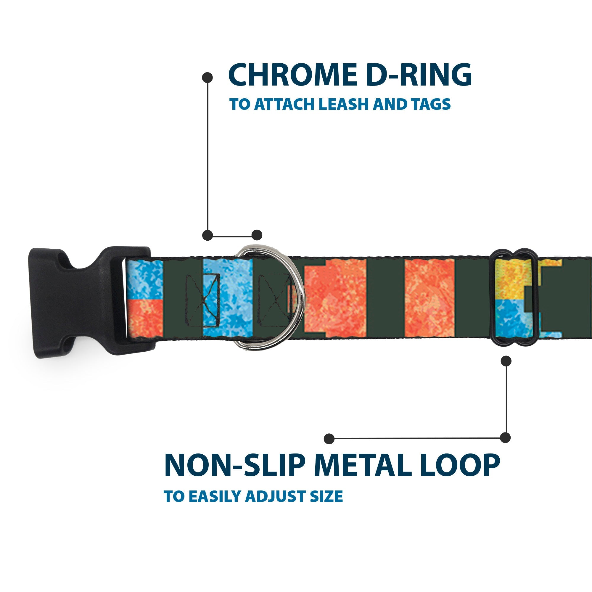 Plastic Clip Collar - Geometric8 Charcoal/Orange/Gold/Blue