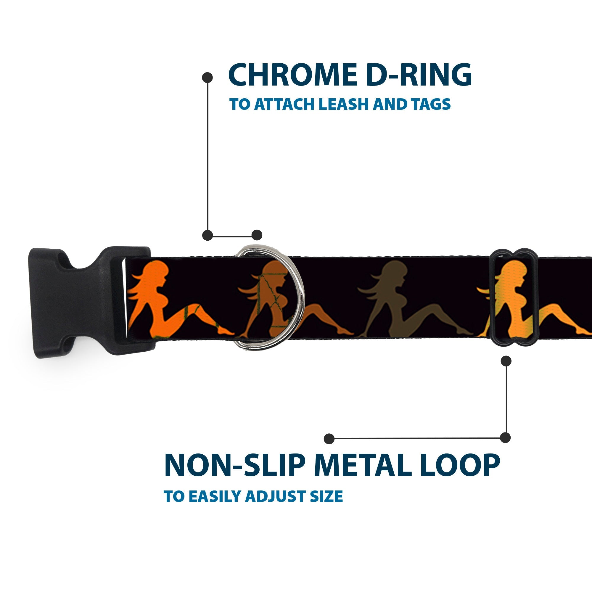 Plastic Clip Collar - Mud Flap Girl Repeat Black/Orange Fade
