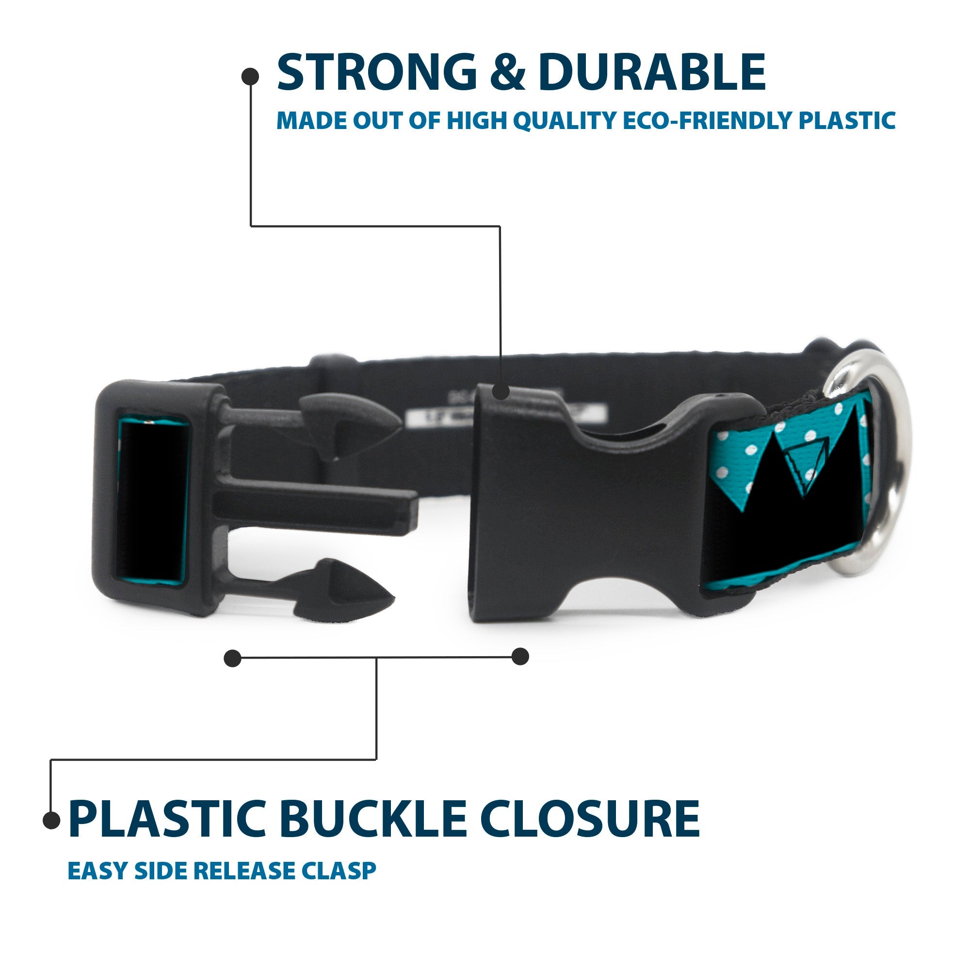 Plastic Clip Collar - BUCKLE-DOWN Shapes Dot Turquoise/White/Black