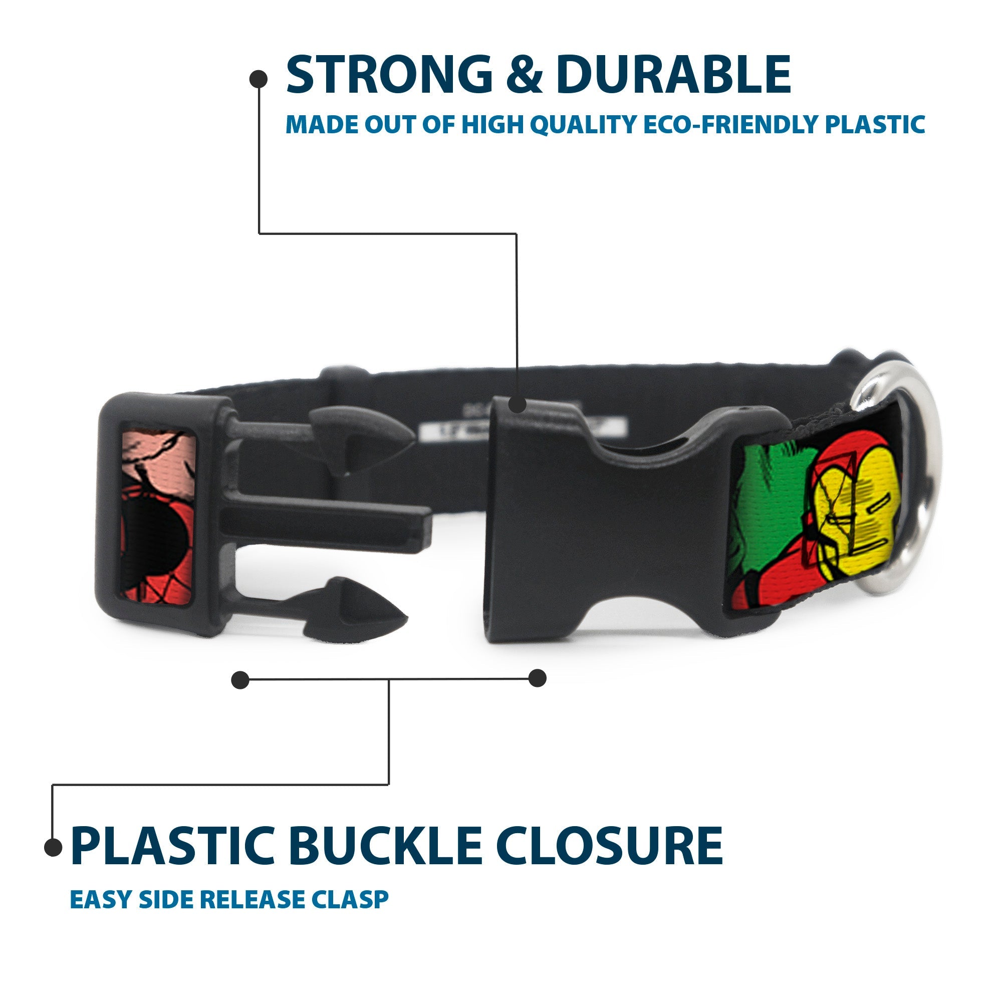 Plastic Clip Collar - 5-Marvel Characters Black