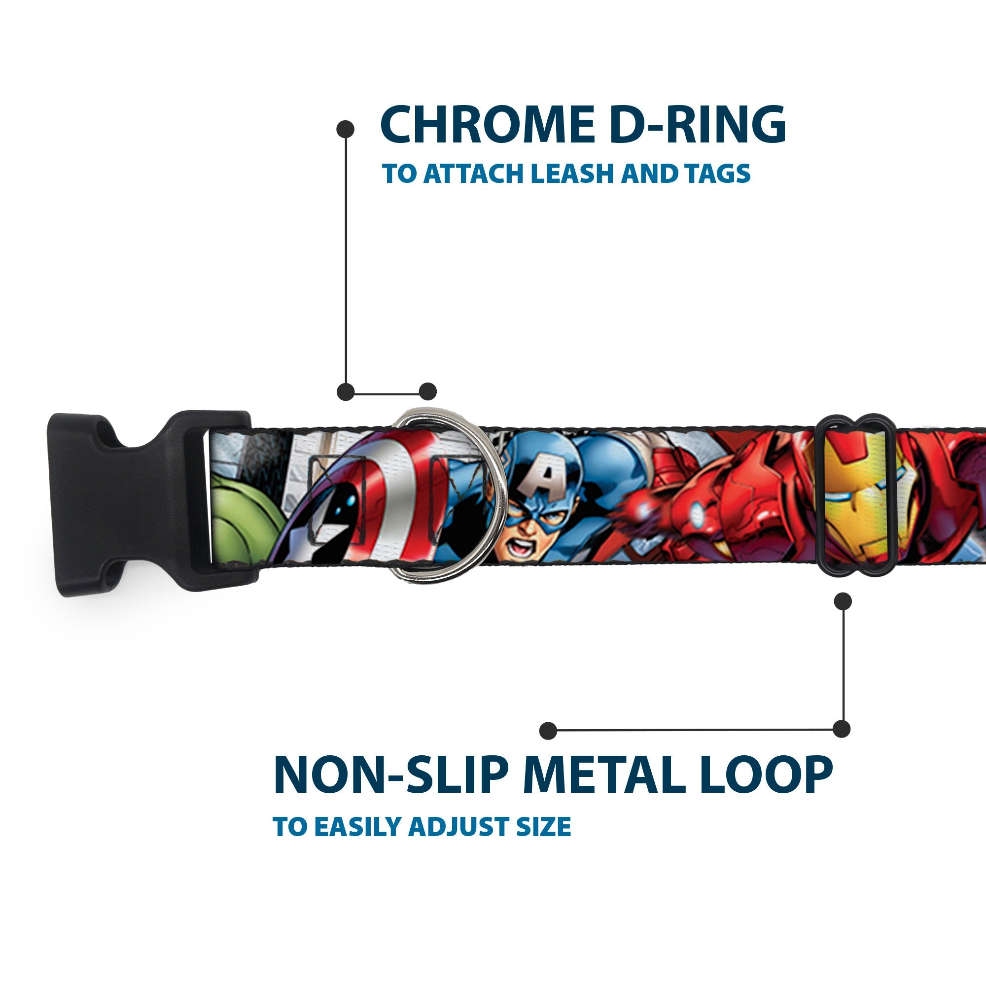 Plastic Clip Collar - Marvel Avengers 4-Superhero Poses CLOSE-UP