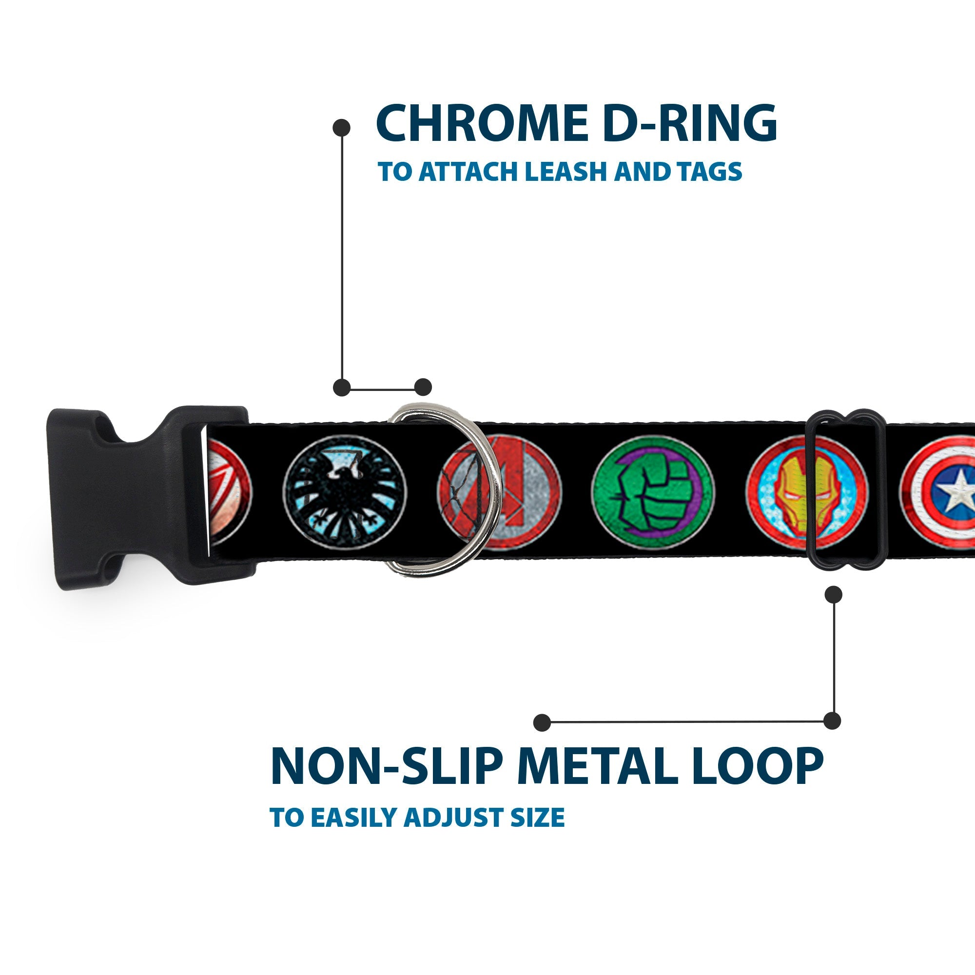 Plastic Clip Collar - 9-Avenger Icons Black/Multi Color
