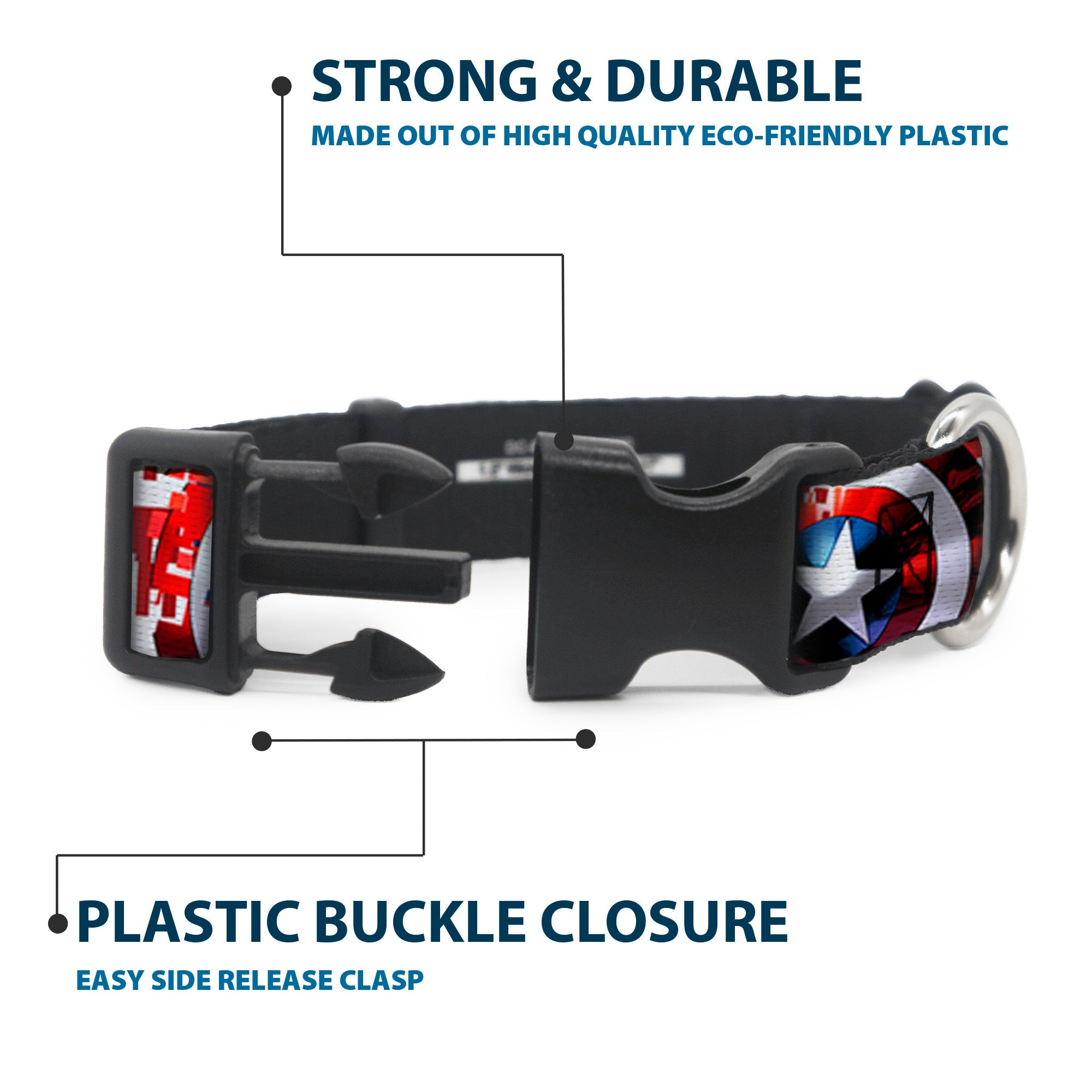 Plastic Clip Collar - Captain America Shield Digital Camo Blue/White/Red