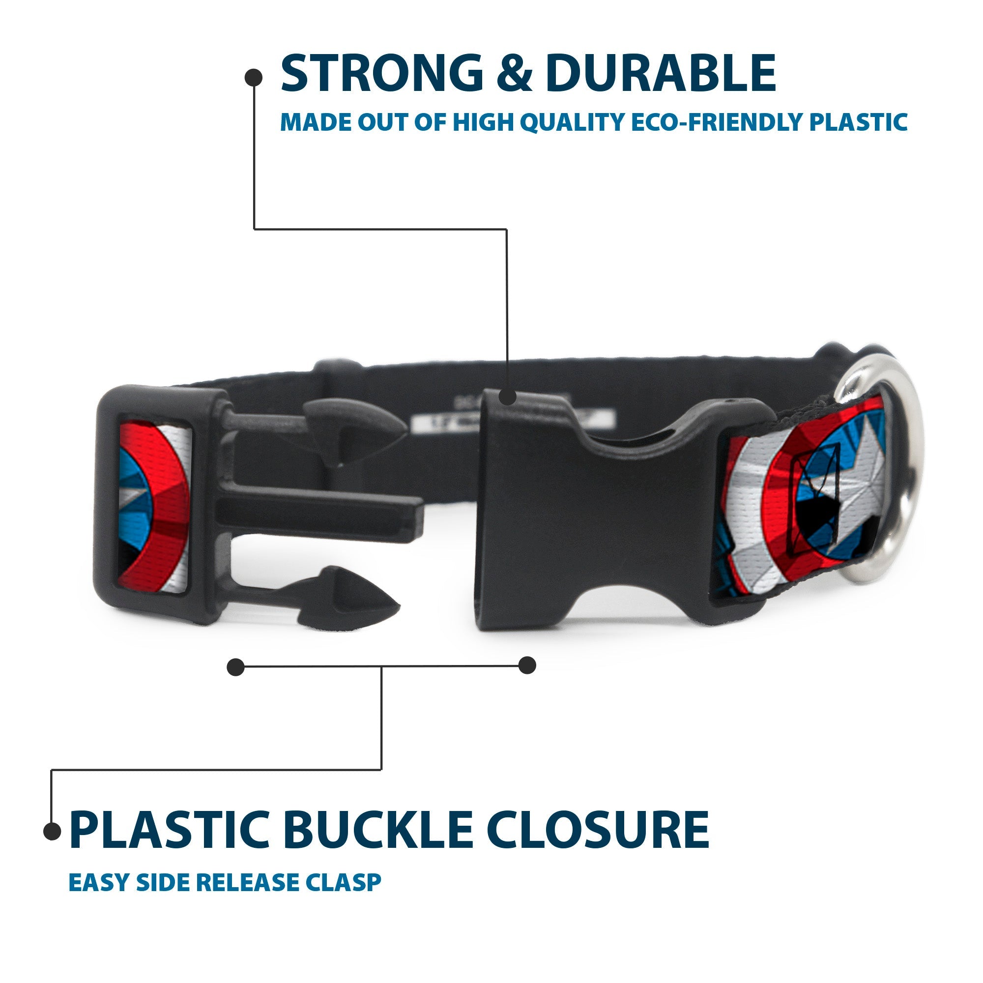 Plastic Clip Collar - Captain America Face Turns/Shield CLOSE-UP