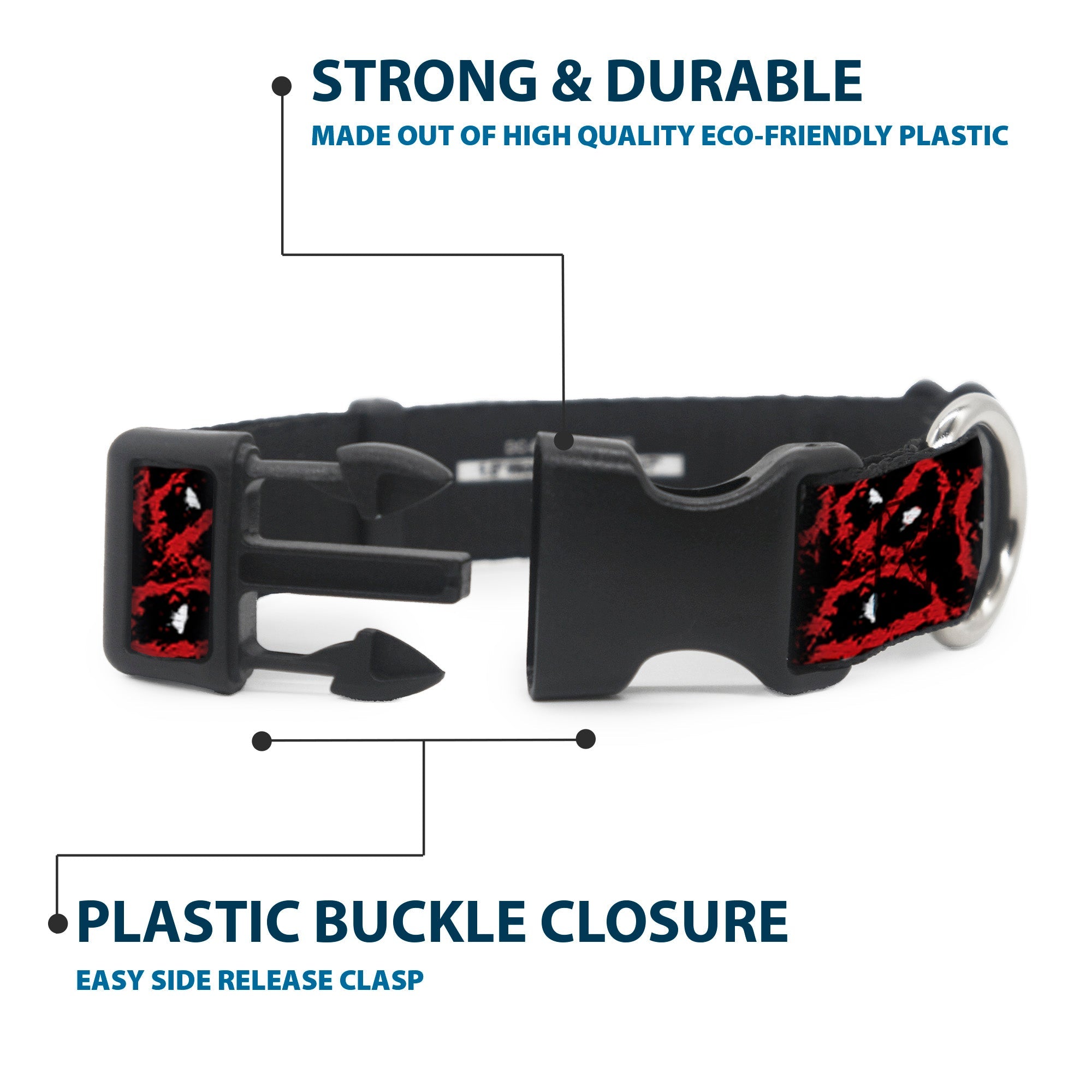 Plastic Clip Collar - Deadpool Splatter Logo Scattered Black/Red/White