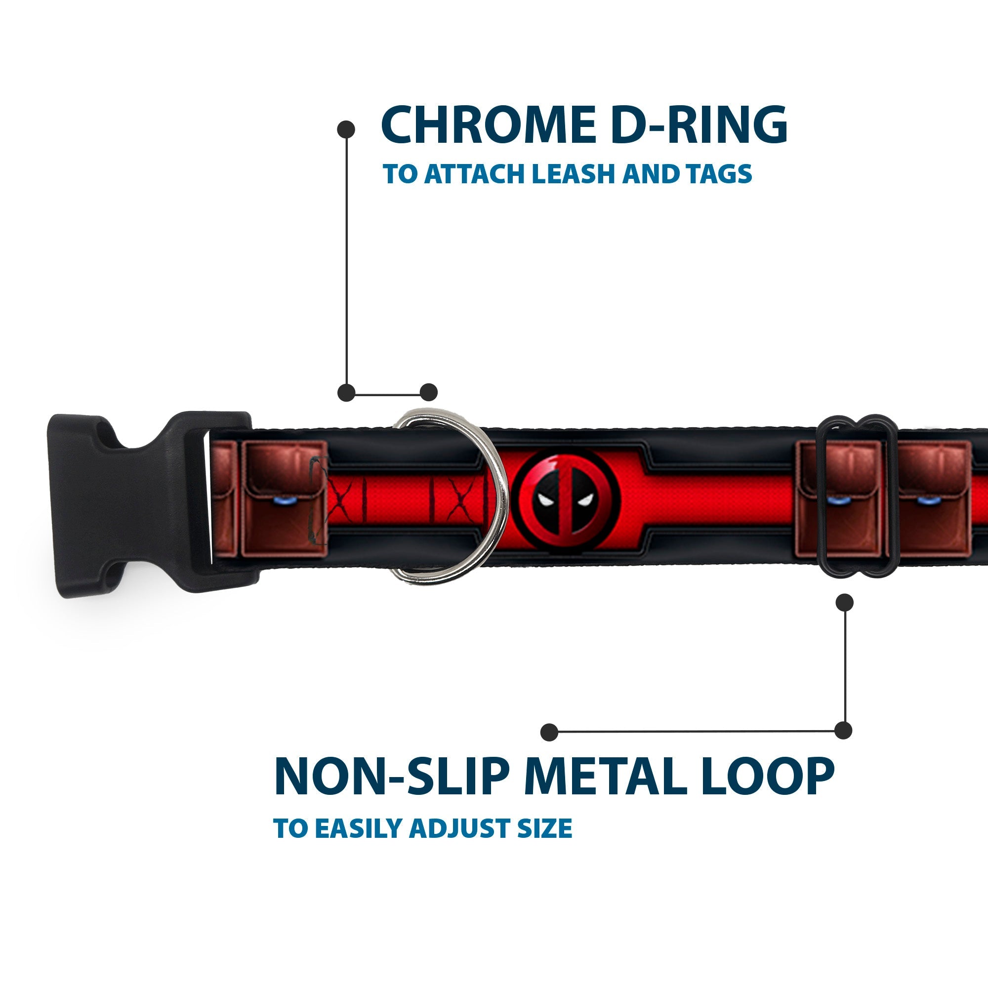 Plastic Clip Collar - Deadpool Utility Belt Logo/Pockets Black/Reds/Browns