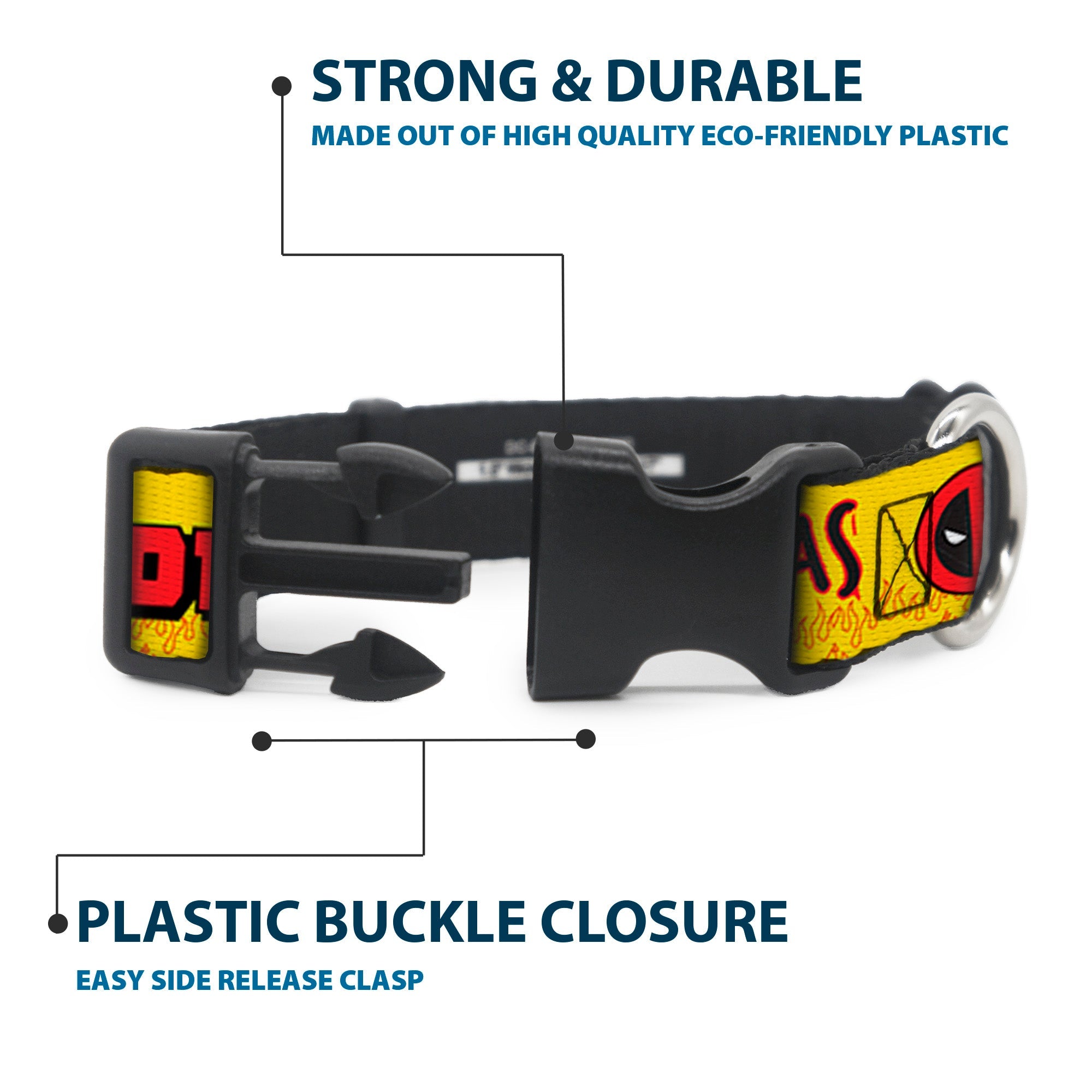 Plastic Clip Collar - DEADPOOL'S CHIMICHANGAS Flames Yellow/Black/Red